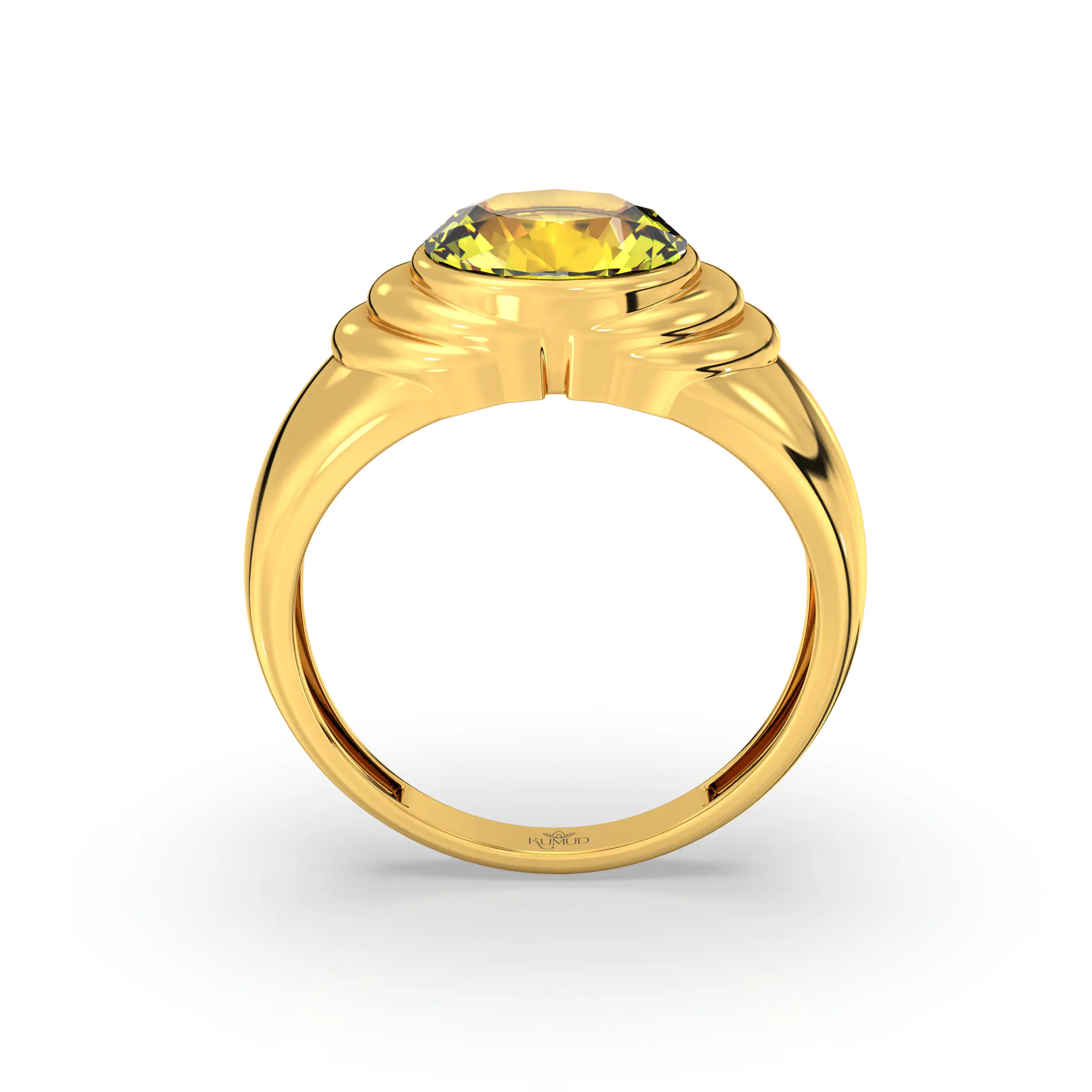 Yellow Sapphire (Pukhraj) Ring for Men in 22K Yellow Gold – Oval 9x8 mm, Prong Setting, 8 g (Design K16A-3) thumbnail
