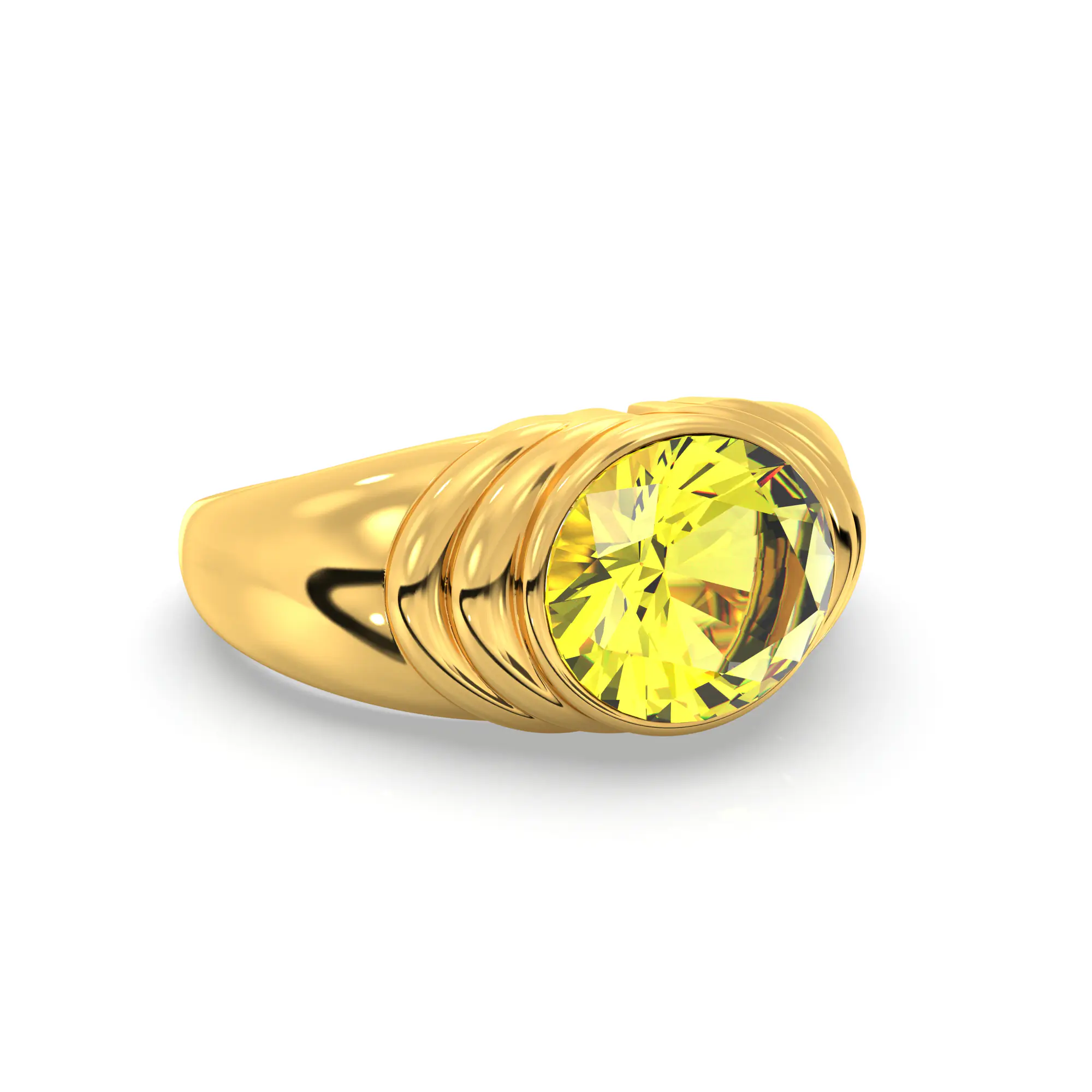 Yellow Sapphire (Pukhraj) Ring for Men in 22K Yellow Gold – Oval 9x8 mm, Prong Setting, 8 g (Design K16A-3) thumbnail