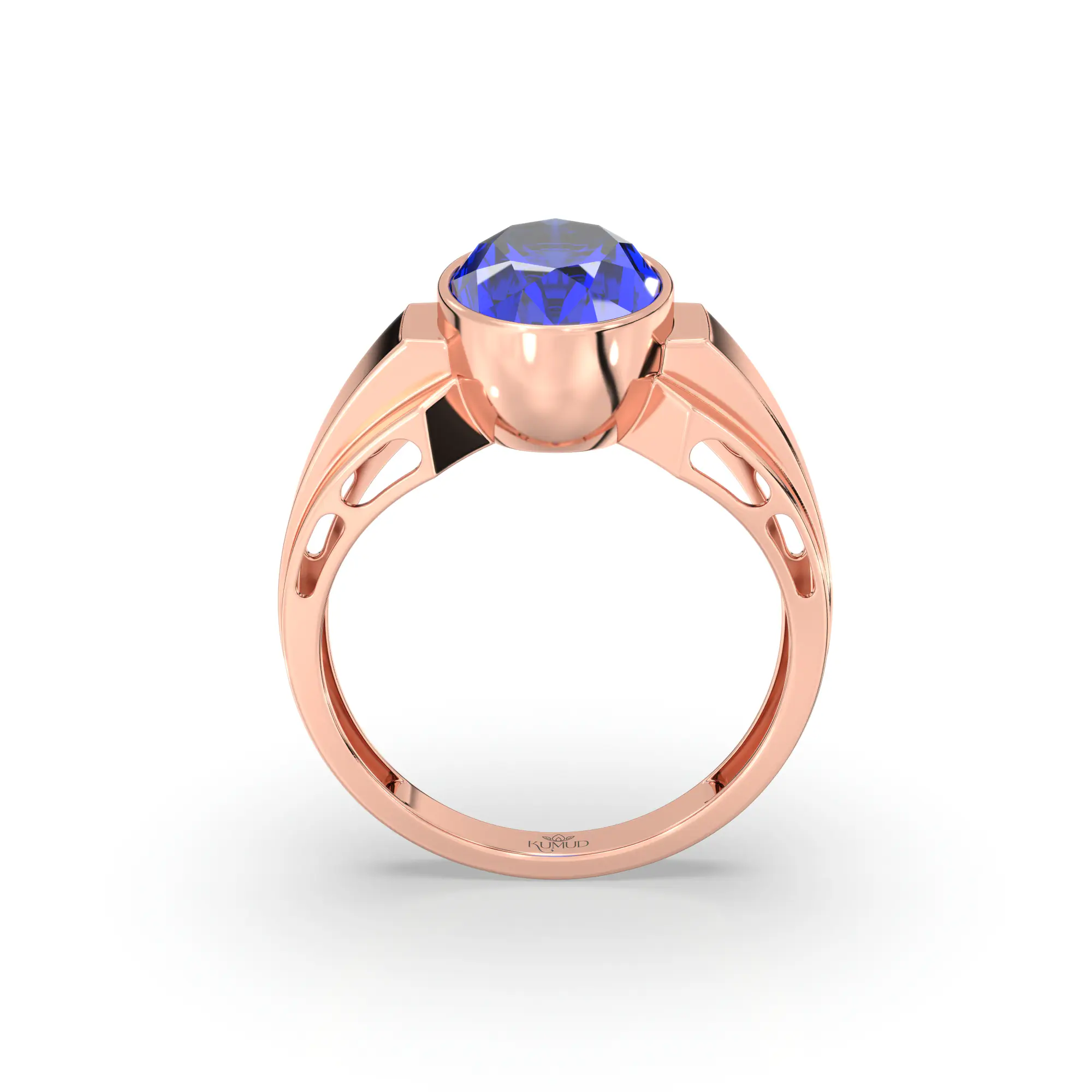 Blue Sapphire (Neelam) Ring for Men in 18K Rose Gold – Oval 13x8 mm, Prong Setting, 8 g (Design K16A-4) thumbnail