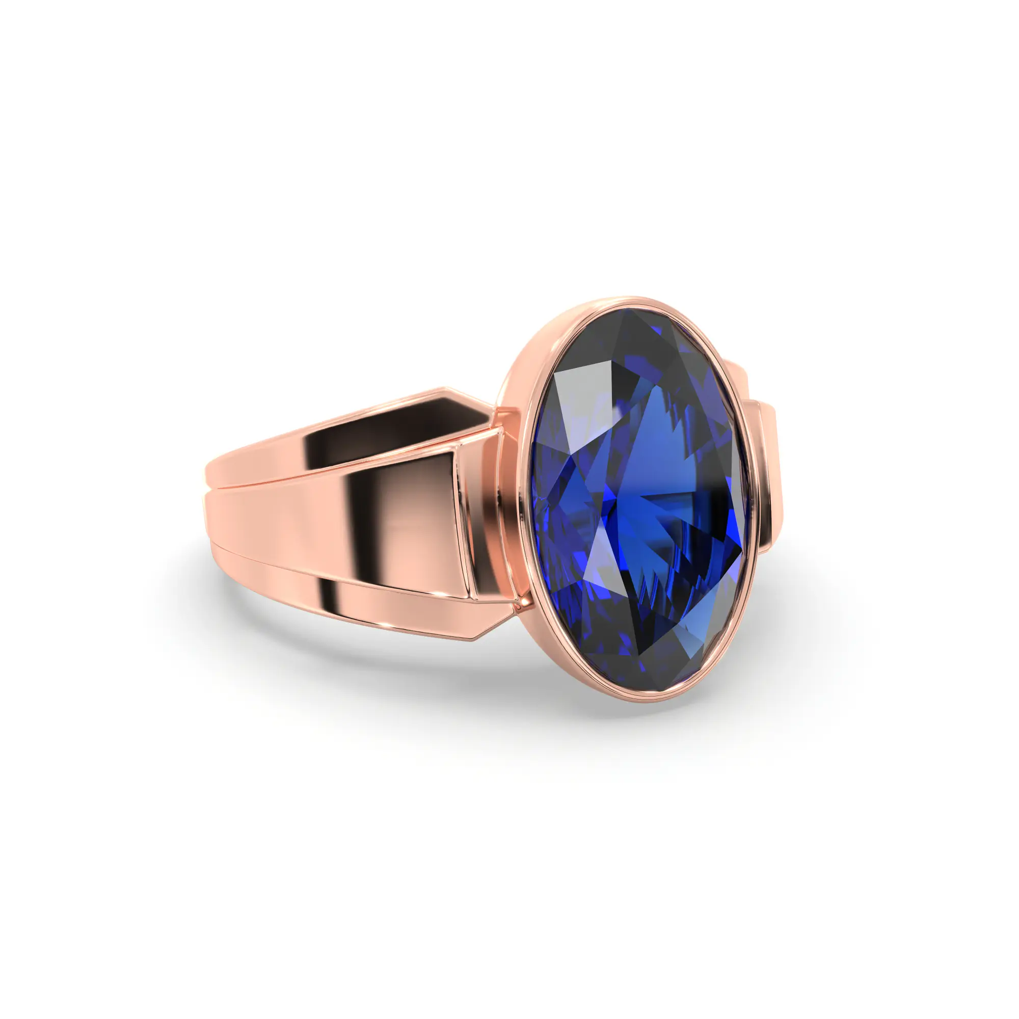 Blue Sapphire (Neelam) Ring for Men in 18K Rose Gold – Oval 13x8 mm, Prong Setting, 8 g (Design K16A-4) thumbnail