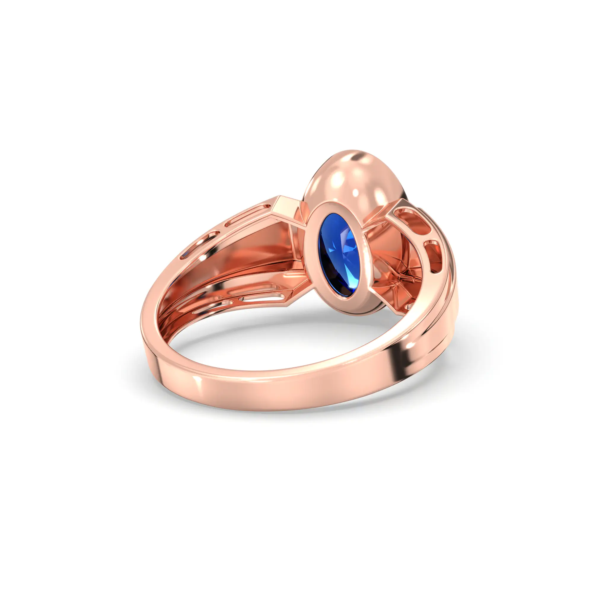 Blue Sapphire (Neelam) Ring for Men in 18K Rose Gold – Oval 13x8 mm, Prong Setting, 8 g (Design K16A-4) thumbnail