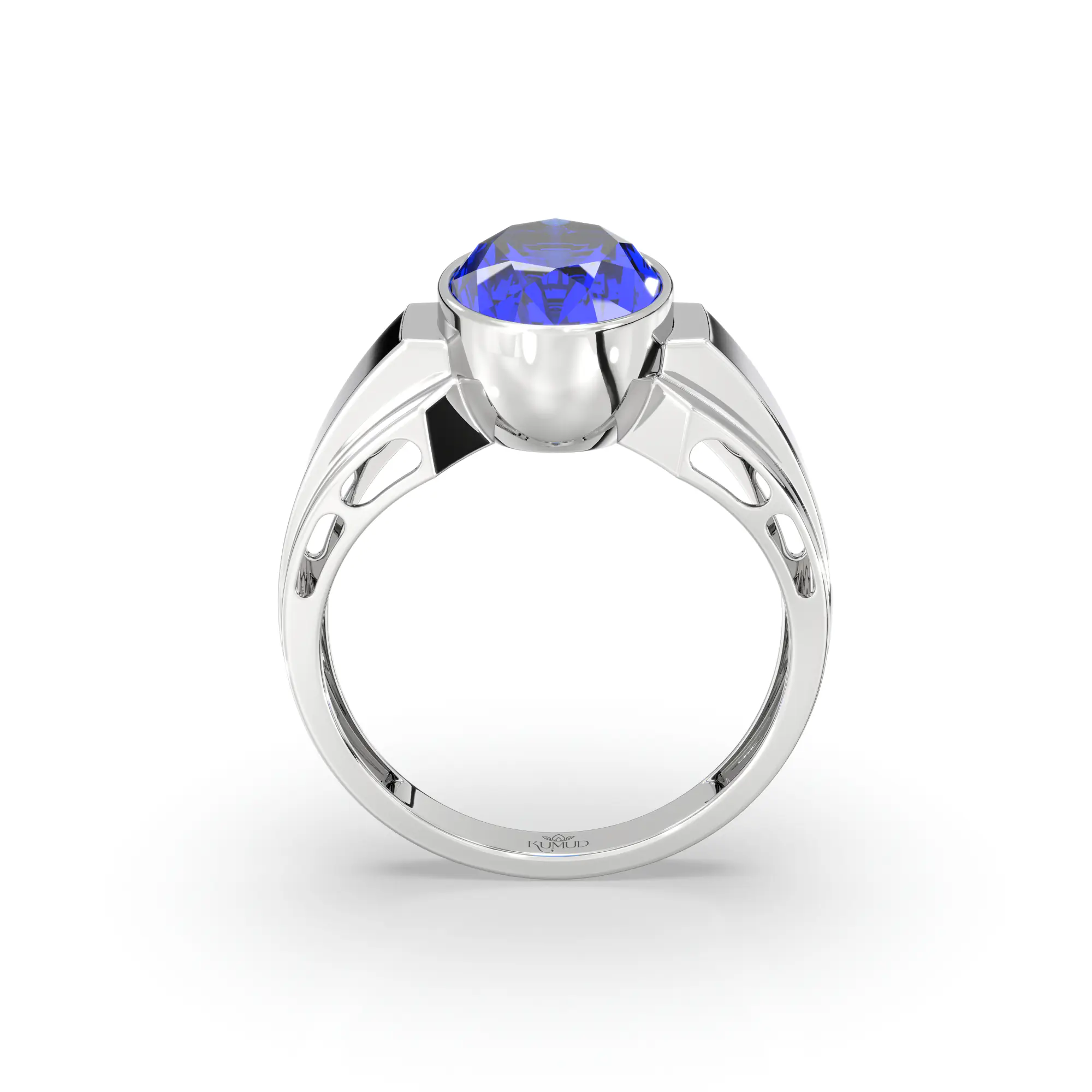 Blue Sapphire (Neelam) Ring for Men in 18K White Gold – Oval 13x8 mm, Prong Setting, 8 g (Design K16A-4) thumbnail