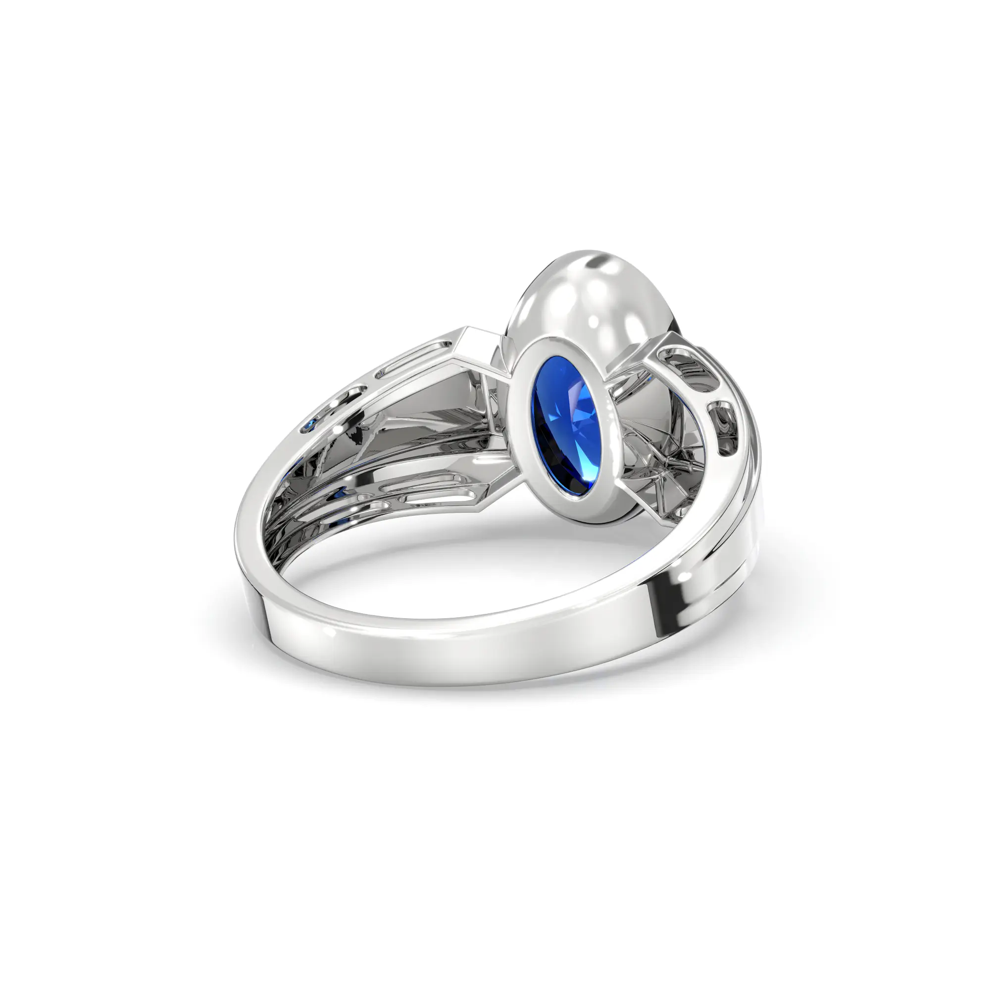 Blue Sapphire (Neelam) Ring for Men in 18K White Gold – Oval 13x8 mm, Prong Setting, 8 g (Design K16A-4) thumbnail