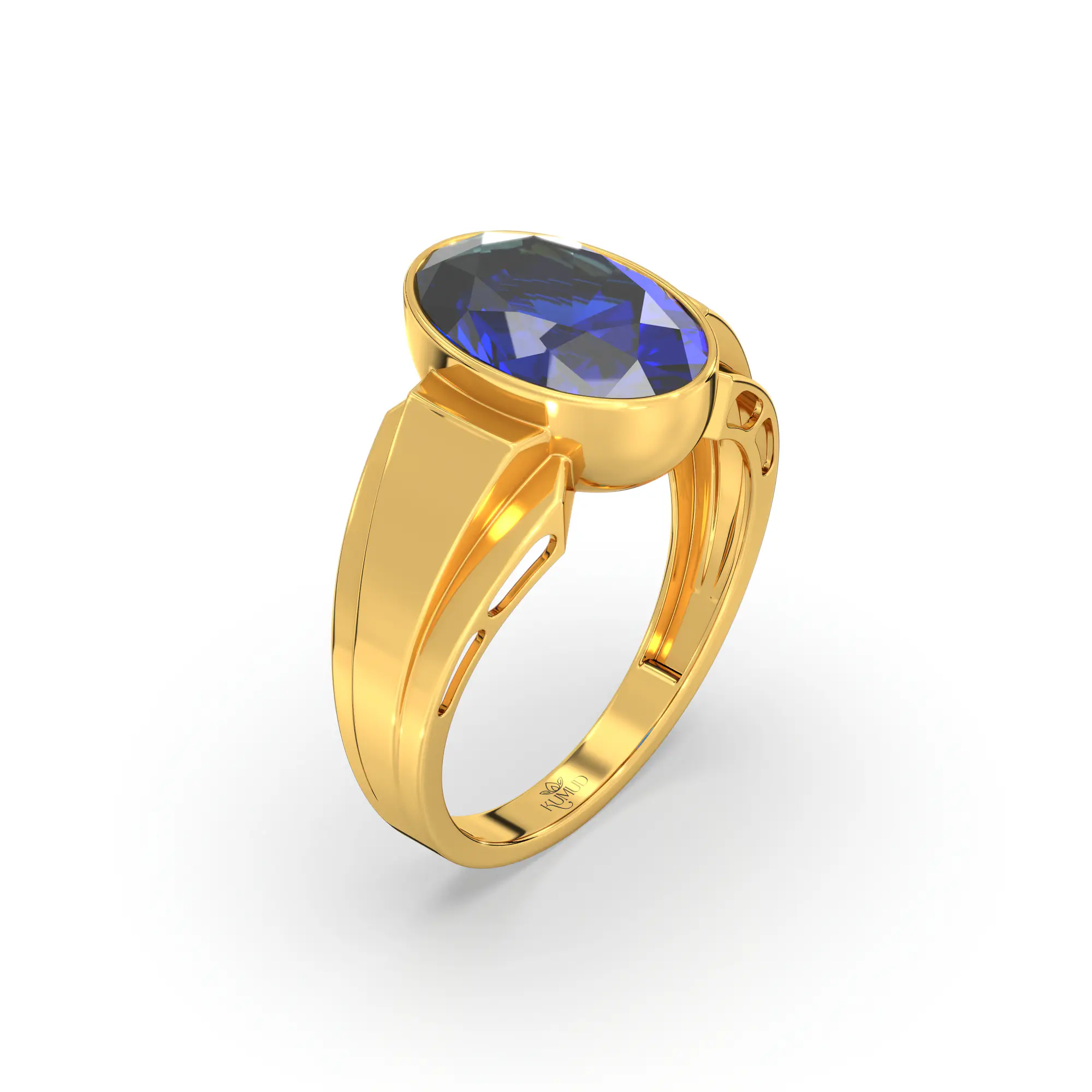 Blue Sapphire (Neelam) Ring for Men in 22K Yellow Gold – Oval 13x8 mm, Prong Setting, 8 g (Design K16A-4) thumbnail