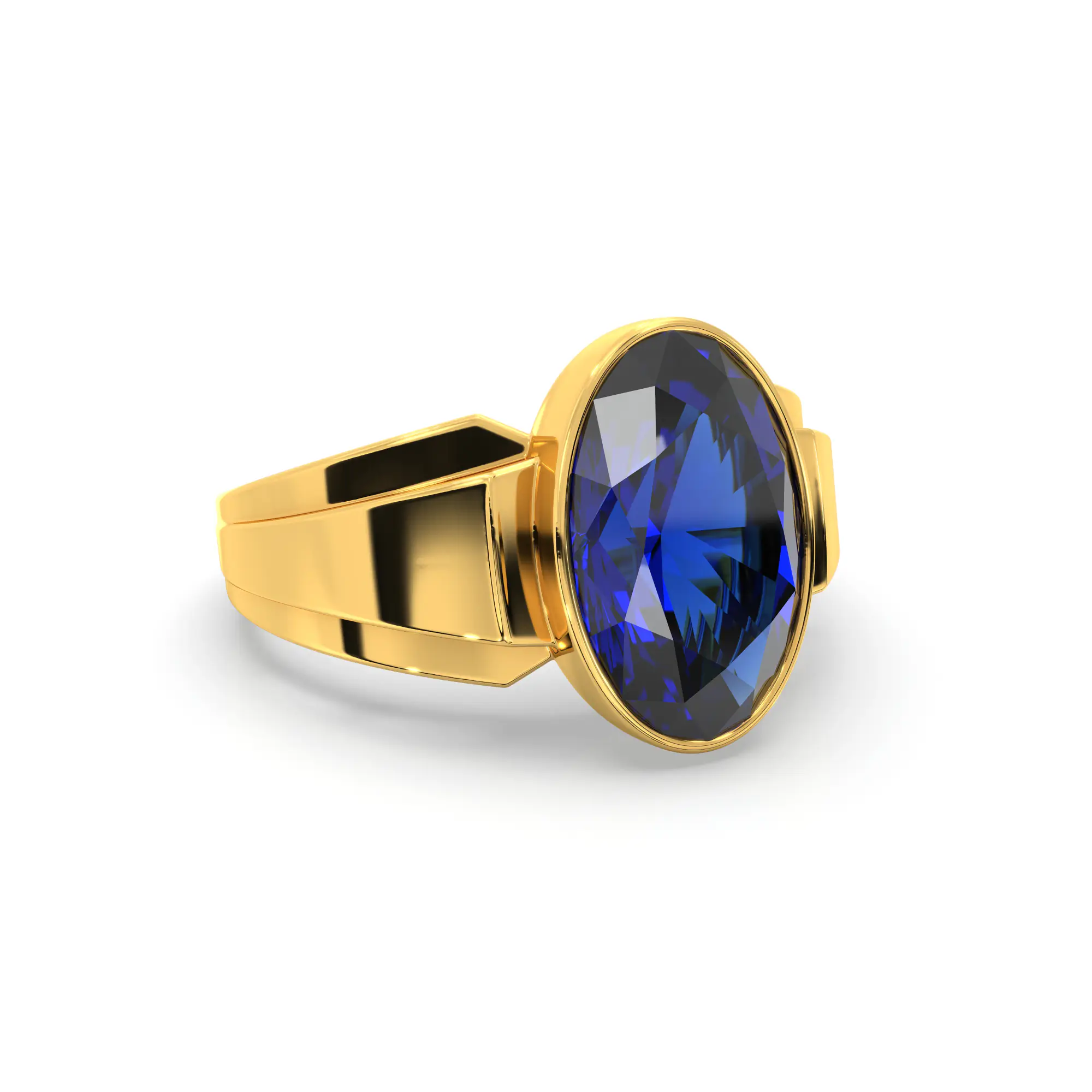 Blue Sapphire (Neelam) Ring for Men in 22K Yellow Gold – Oval 13x8 mm, Prong Setting, 8 g (Design K16A-4) thumbnail