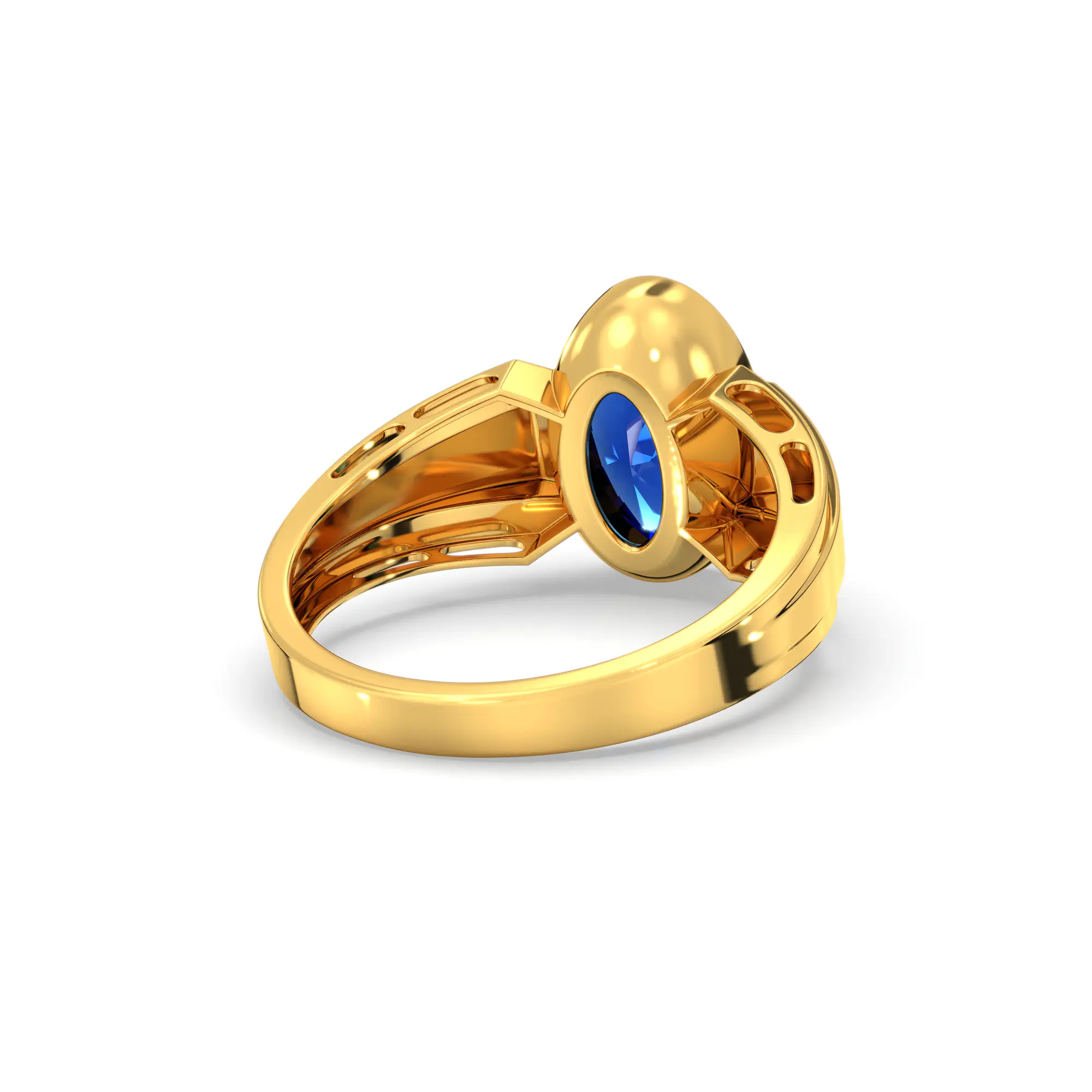 Blue Sapphire (Neelam) Ring for Men in 22K Yellow Gold – Oval 13x8 mm, Prong Setting, 8 g (Design K16A-4) thumbnail