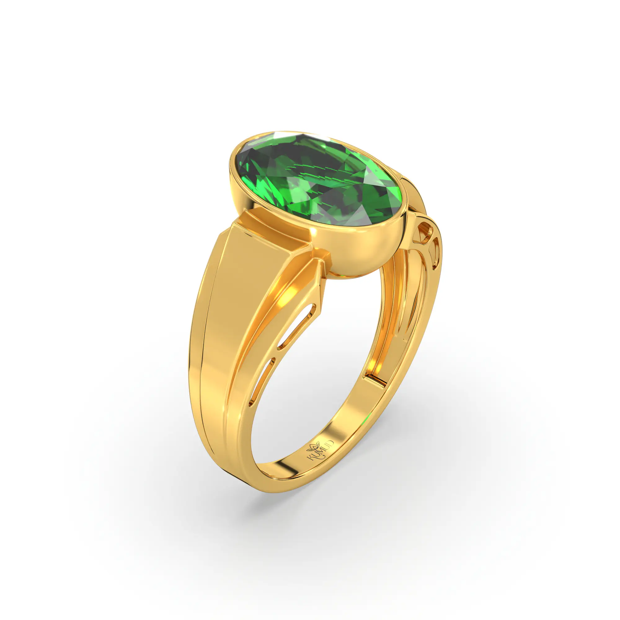Emerald (Panna) Ring for Men in 22K Yellow Gold – Oval 13x8 mm, Prong Setting, 8 g (Design K16A-4) thumbnail