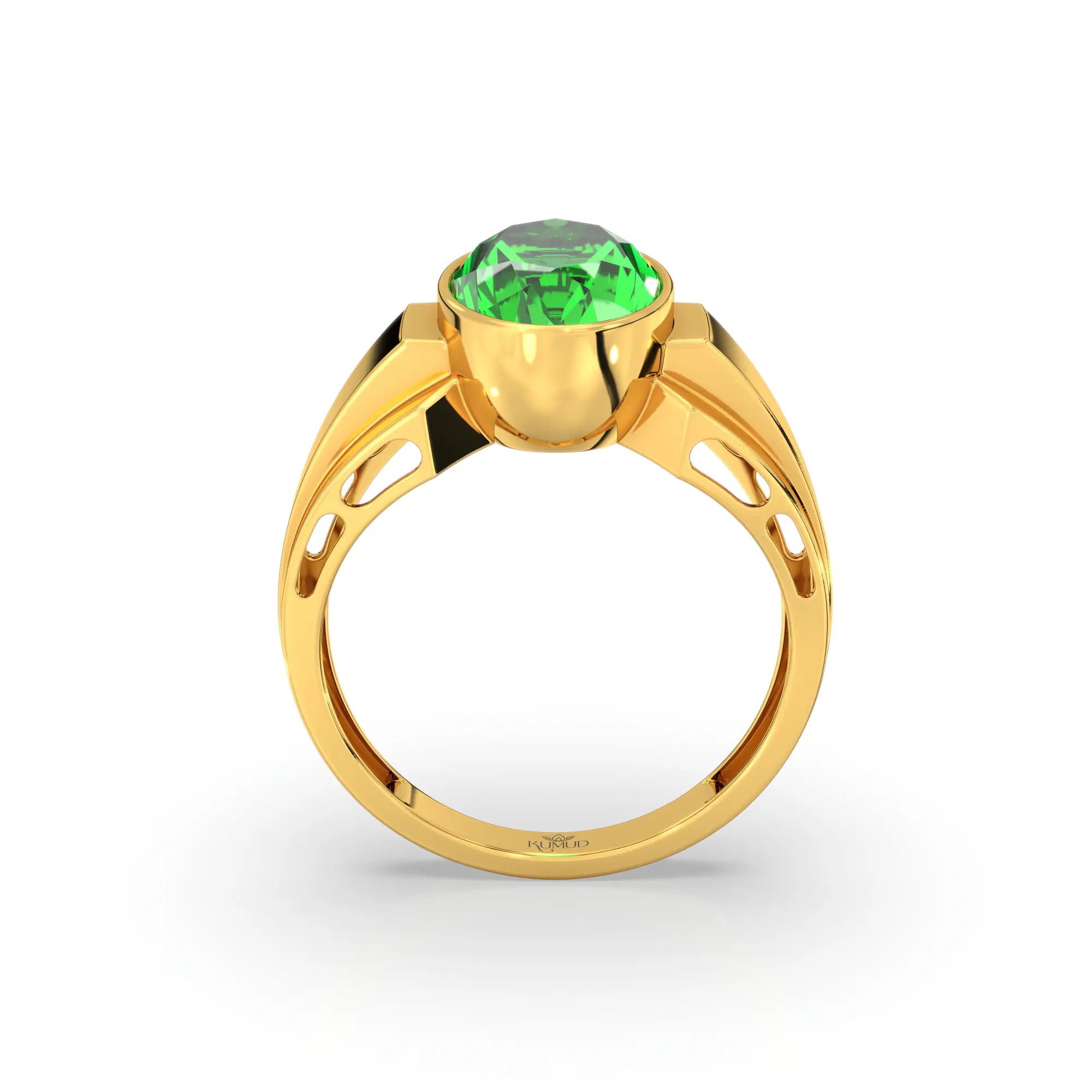 Emerald (Panna) Ring for Men in 22K Yellow Gold – Oval 13x8 mm, Prong Setting, 8 g (Design K16A-4) thumbnail