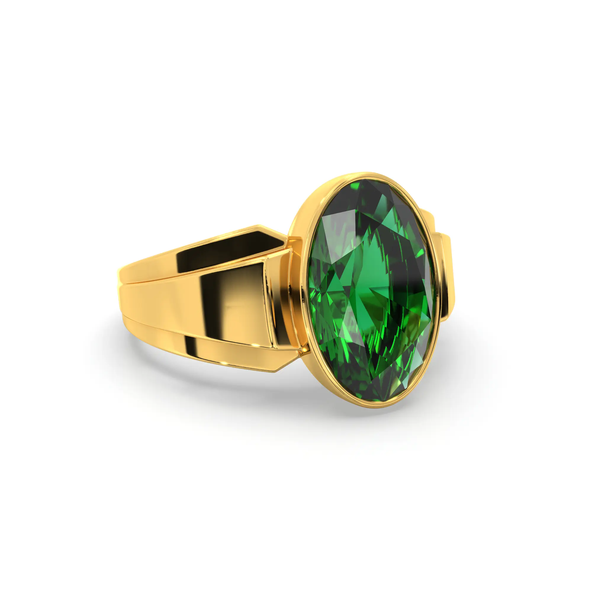 Emerald (Panna) Ring for Men in 22K Yellow Gold – Oval 13x8 mm, Prong Setting, 8 g (Design K16A-4) thumbnail