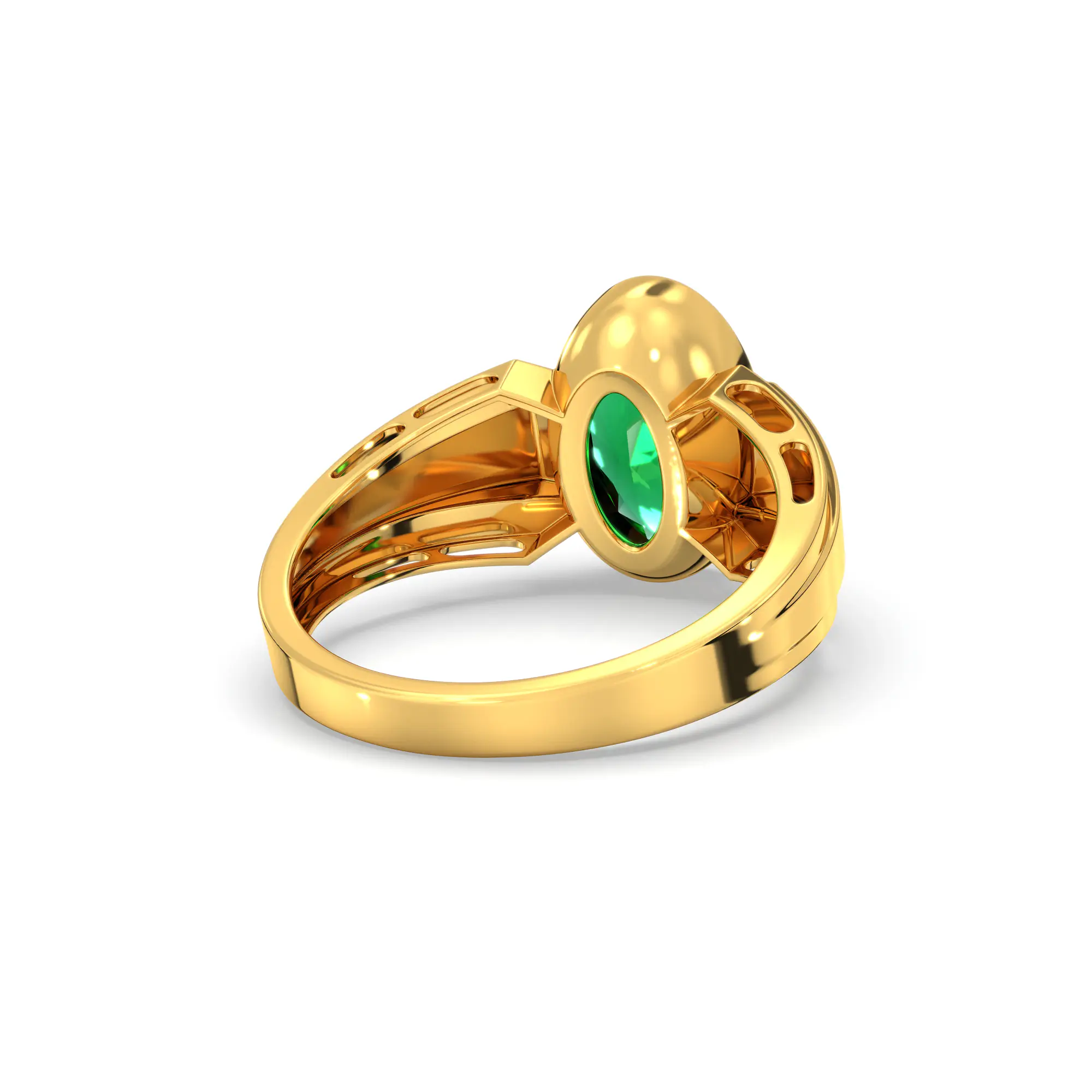 Emerald (Panna) Ring for Men in 22K Yellow Gold – Oval 13x8 mm, Prong Setting, 8 g (Design K16A-4) thumbnail
