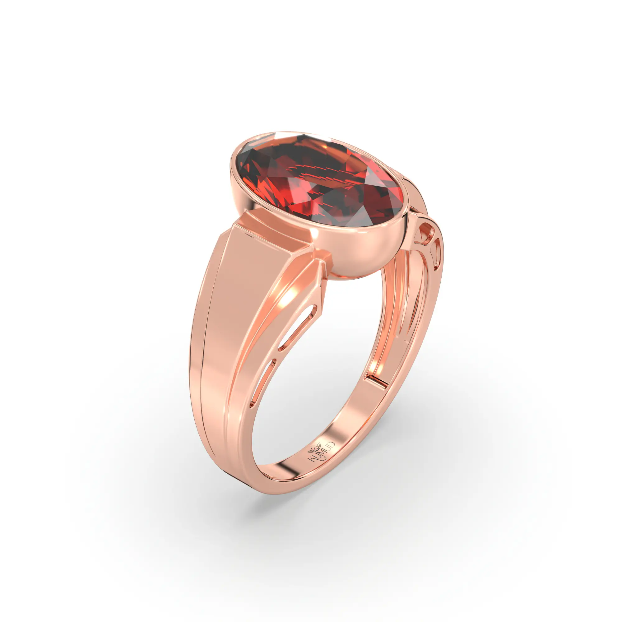Hessonite (Gomed) Ring for Men in 18K Rose Gold – Oval 13x8 mm, Prong Setting, 8 g (Design K16A-4) thumbnail