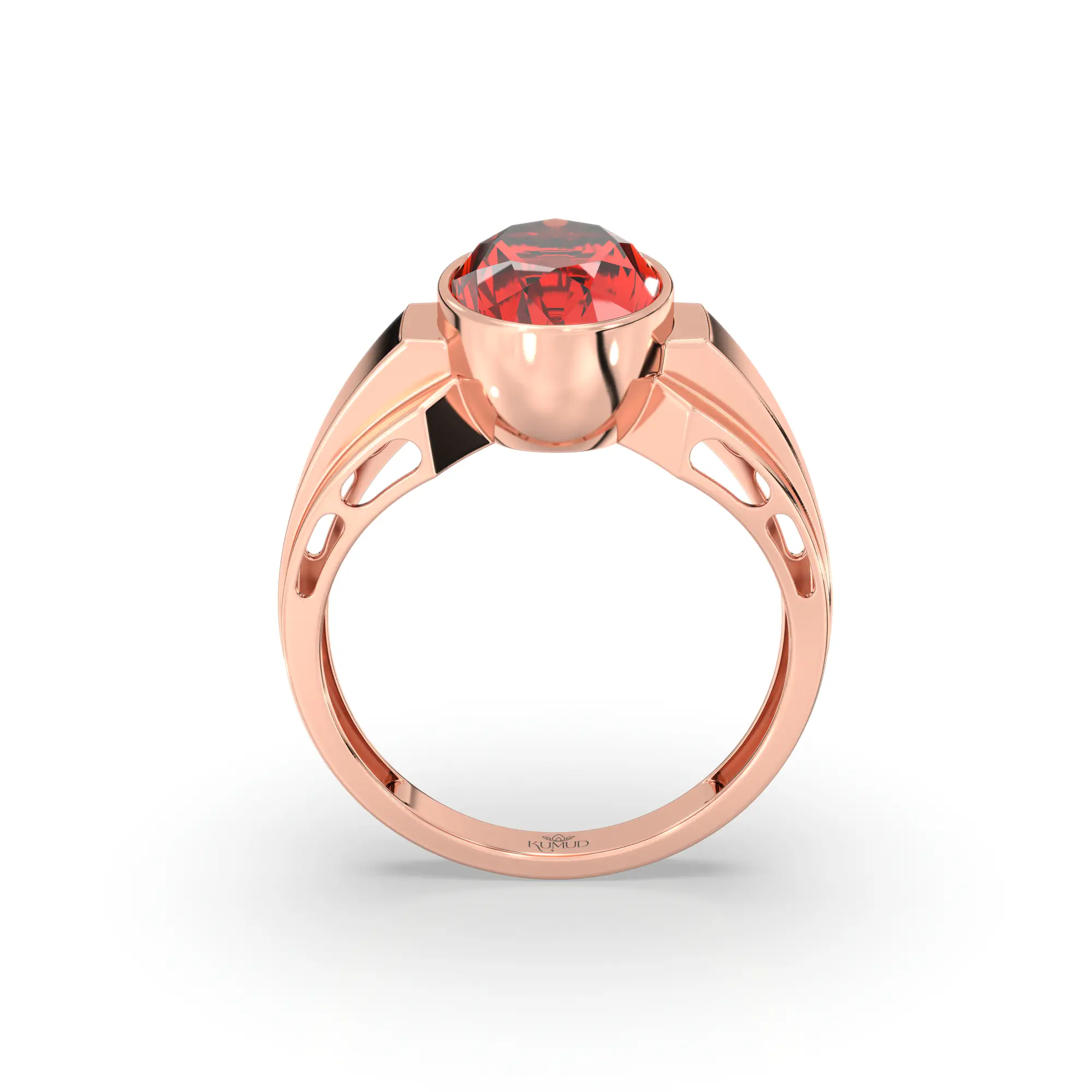 Hessonite (Gomed) Ring for Men in 18K Rose Gold – Oval 13x8 mm, Prong Setting, 8 g (Design K16A-4) thumbnail
