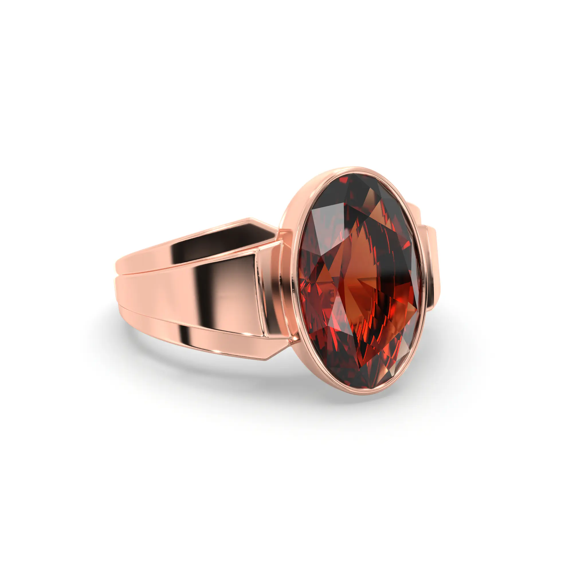 Hessonite (Gomed) Ring for Men in 18K Rose Gold – Oval 13x8 mm, Prong Setting, 8 g (Design K16A-4) thumbnail