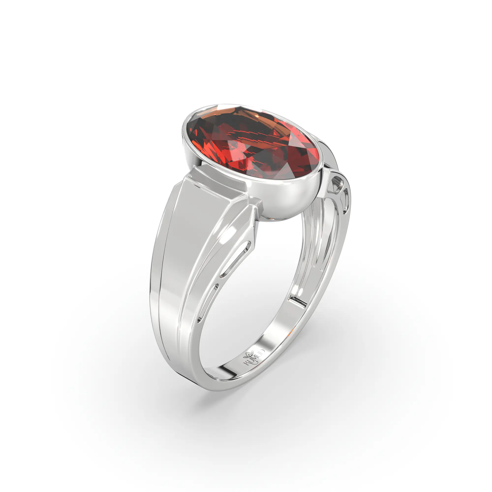Hessonite (Gomed) Ring for Men in 18K White Gold – Oval 13x8 mm, Prong Setting, 8 g (Design K16A-4) thumbnail