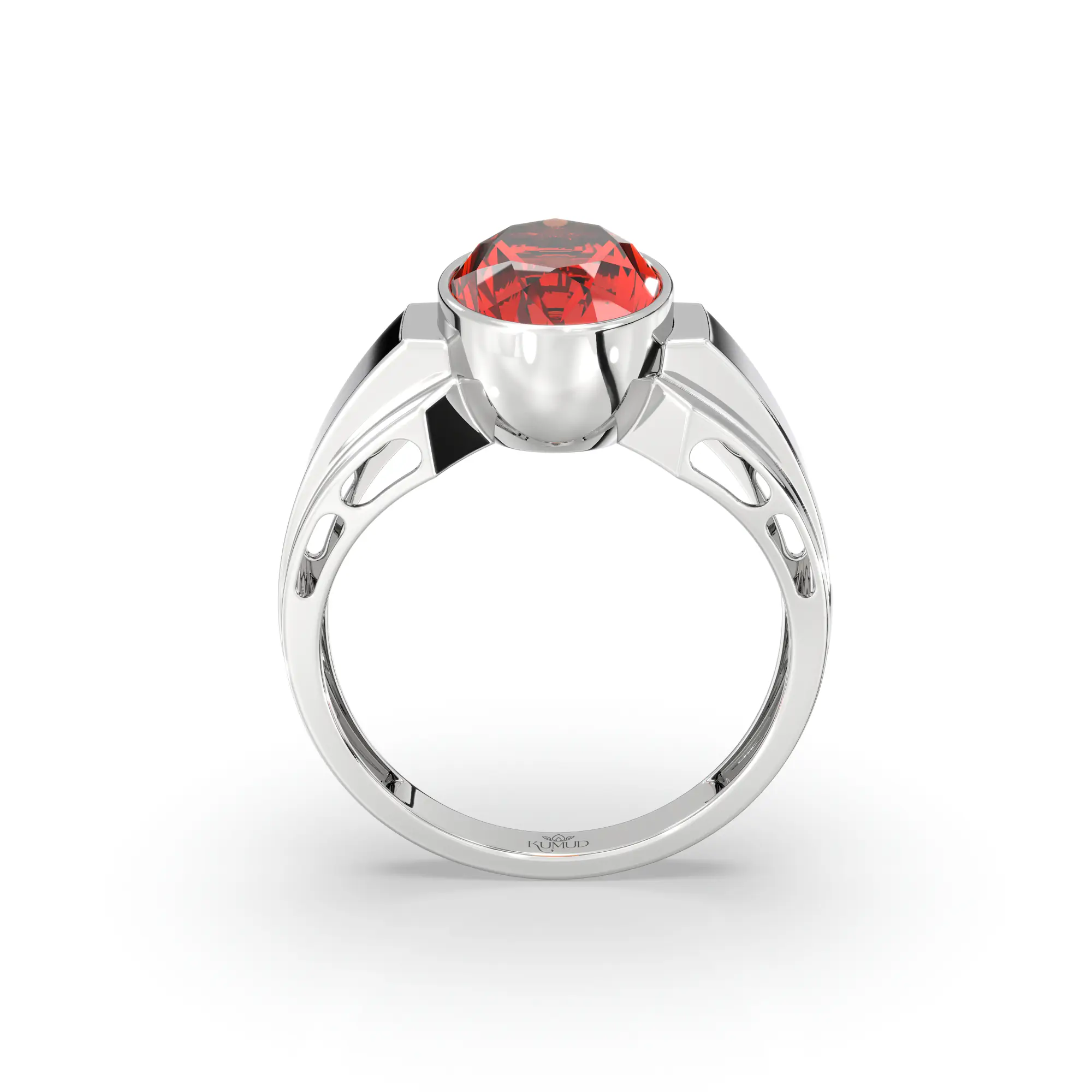 Hessonite (Gomed) Ring for Men in 18K White Gold – Oval 13x8 mm, Prong Setting, 8 g (Design K16A-4) thumbnail