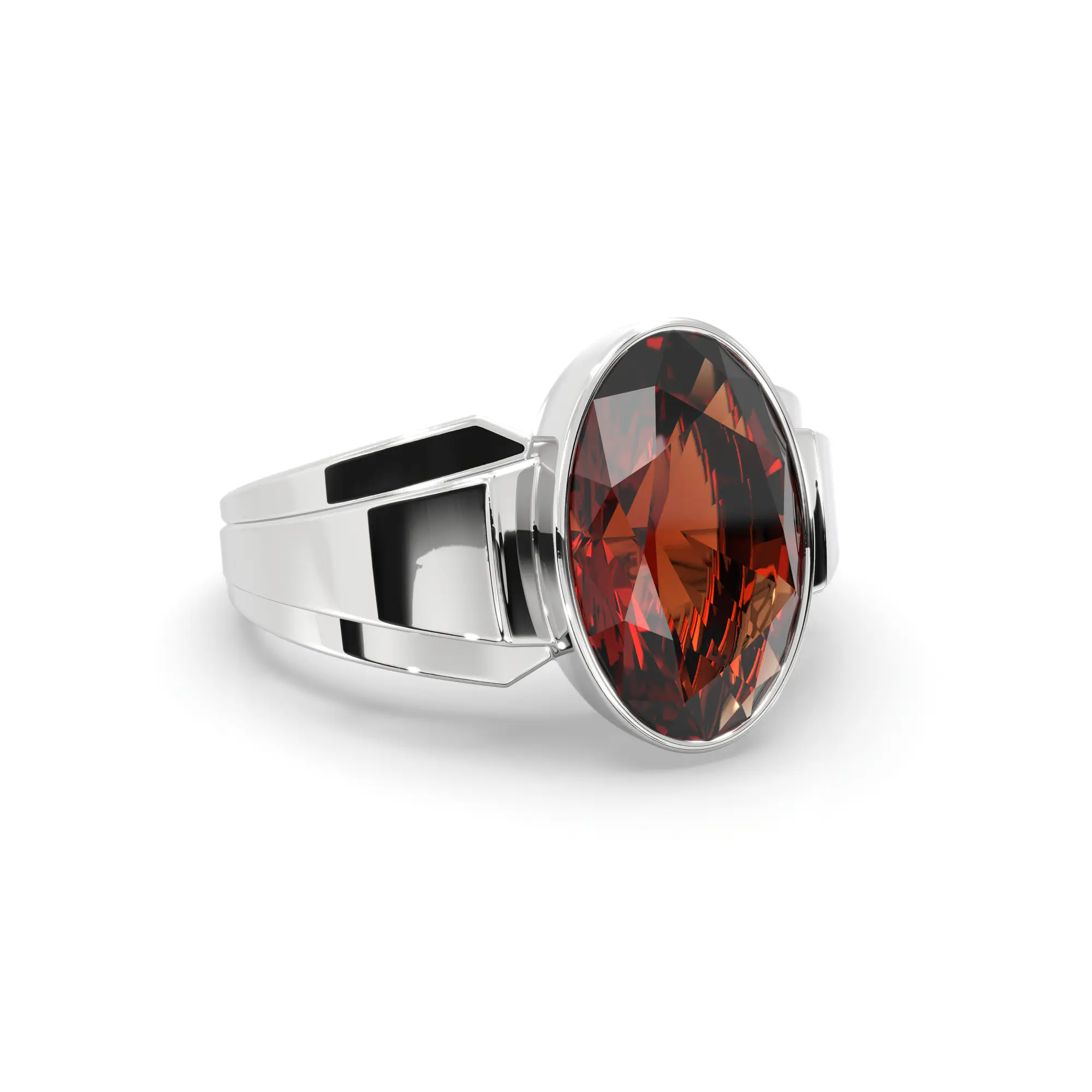 Hessonite (Gomed) Ring for Men in 18K White Gold – Oval 13x8 mm, Prong Setting, 8 g (Design K16A-4) thumbnail