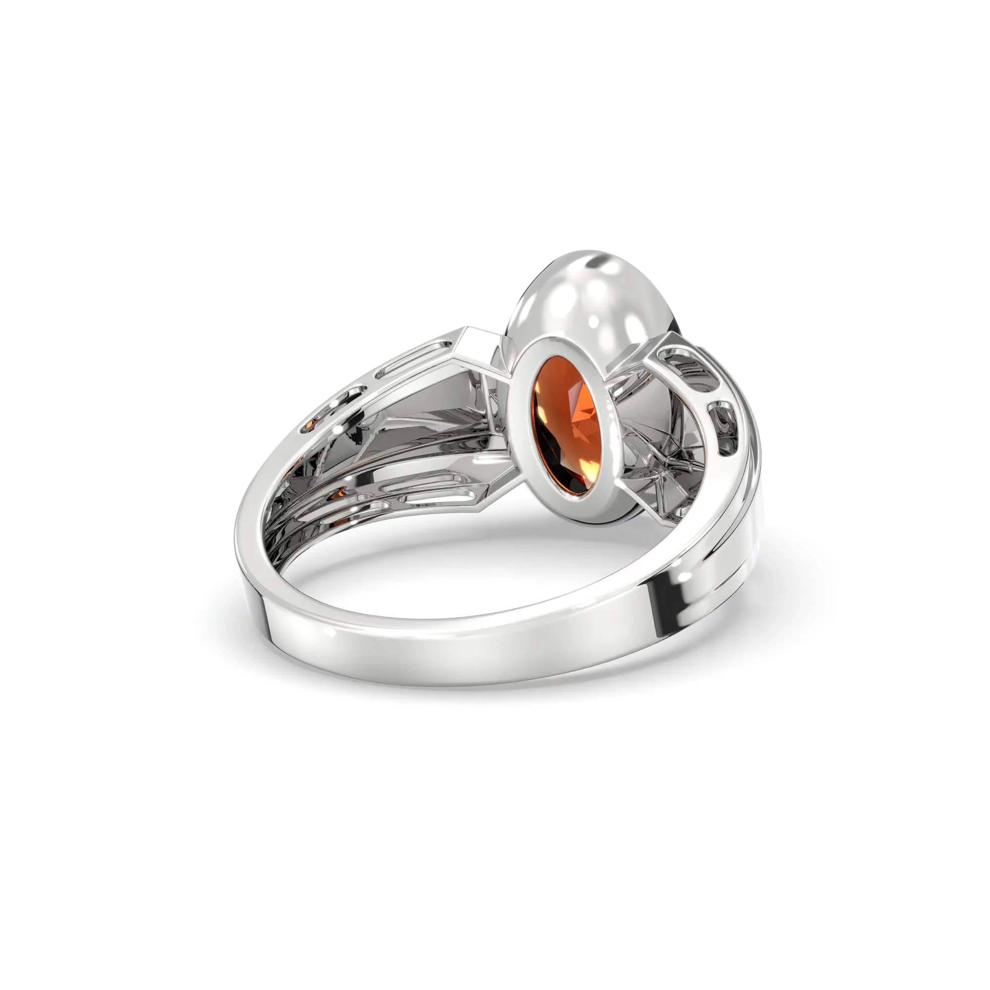 Hessonite (Gomed) Ring for Men in 18K White Gold – Oval 13x8 mm, Prong Setting, 8 g (Design K16A-4) thumbnail