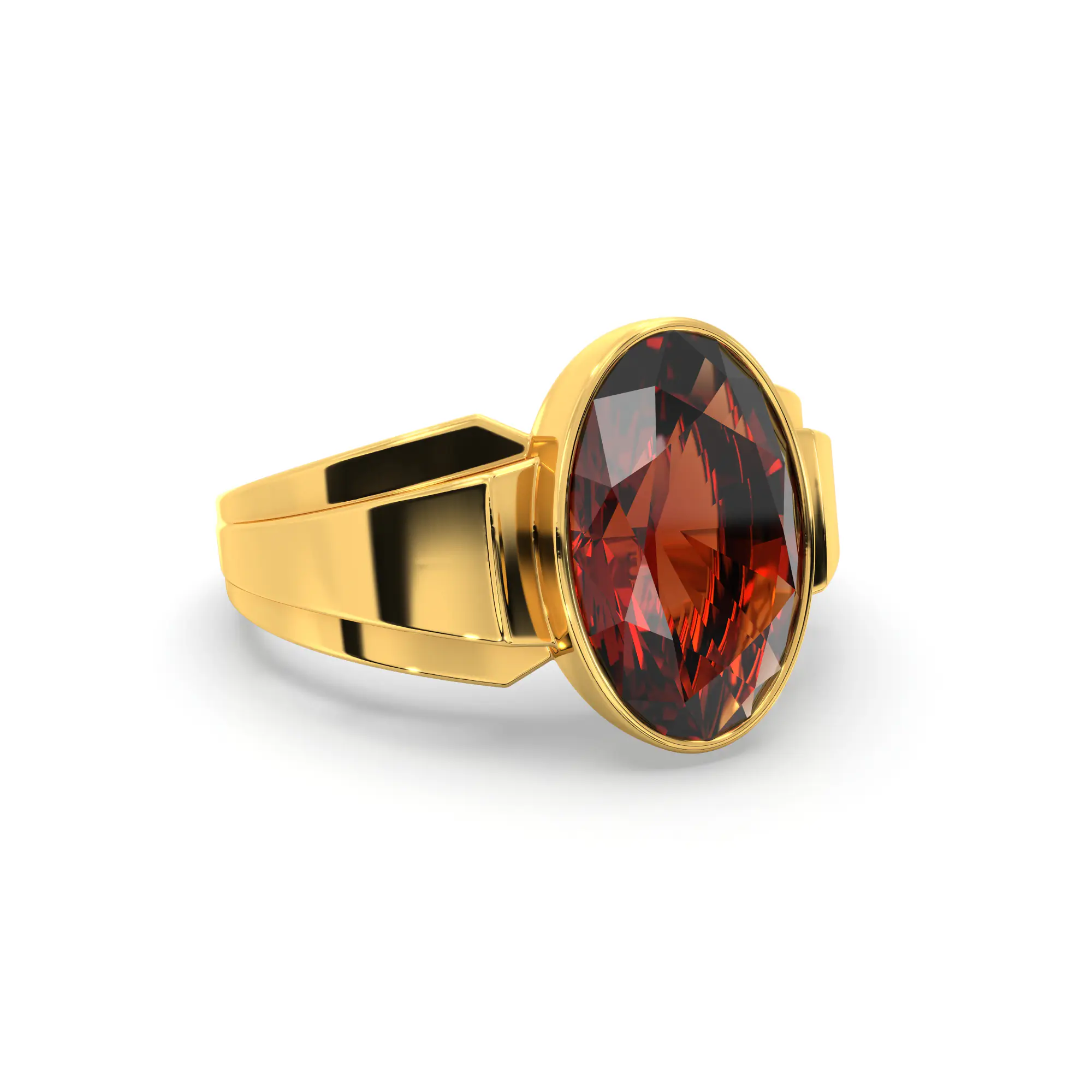 Hessonite (Gomed) Ring for Men in 22K Yellow Gold – Oval 13x8 mm, Prong Setting, 8 g (Design K16A-4) thumbnail