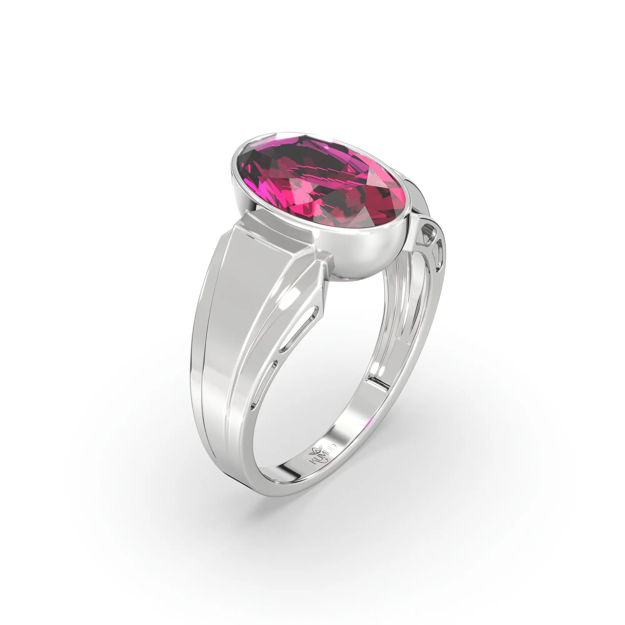 Ruby (Manik) Ring for Men in 18K White Gold – Oval 13x8 mm, Prong Setting, 8 g (Design K16A-4) thumbnail