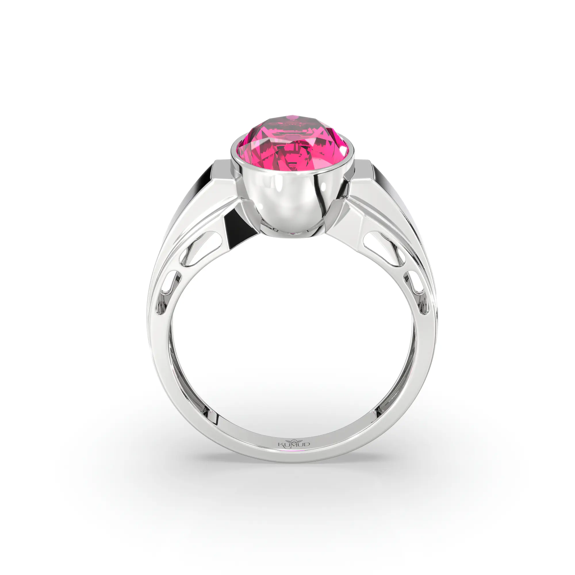 Ruby (Manik) Ring for Men in 18K White Gold – Oval 13x8 mm, Prong Setting, 8 g (Design K16A-4) thumbnail