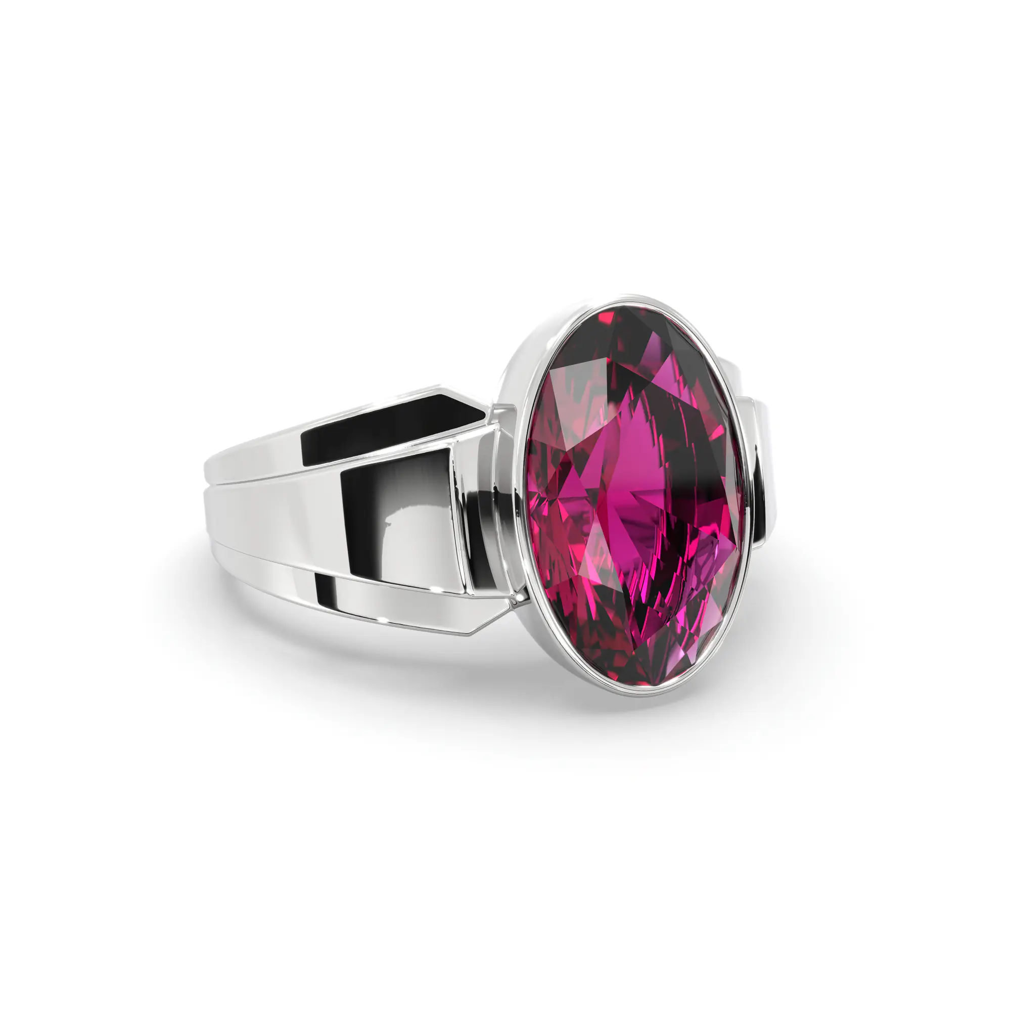 Ruby (Manik) Ring for Men in 18K White Gold – Oval 13x8 mm, Prong Setting, 8 g (Design K16A-4) thumbnail