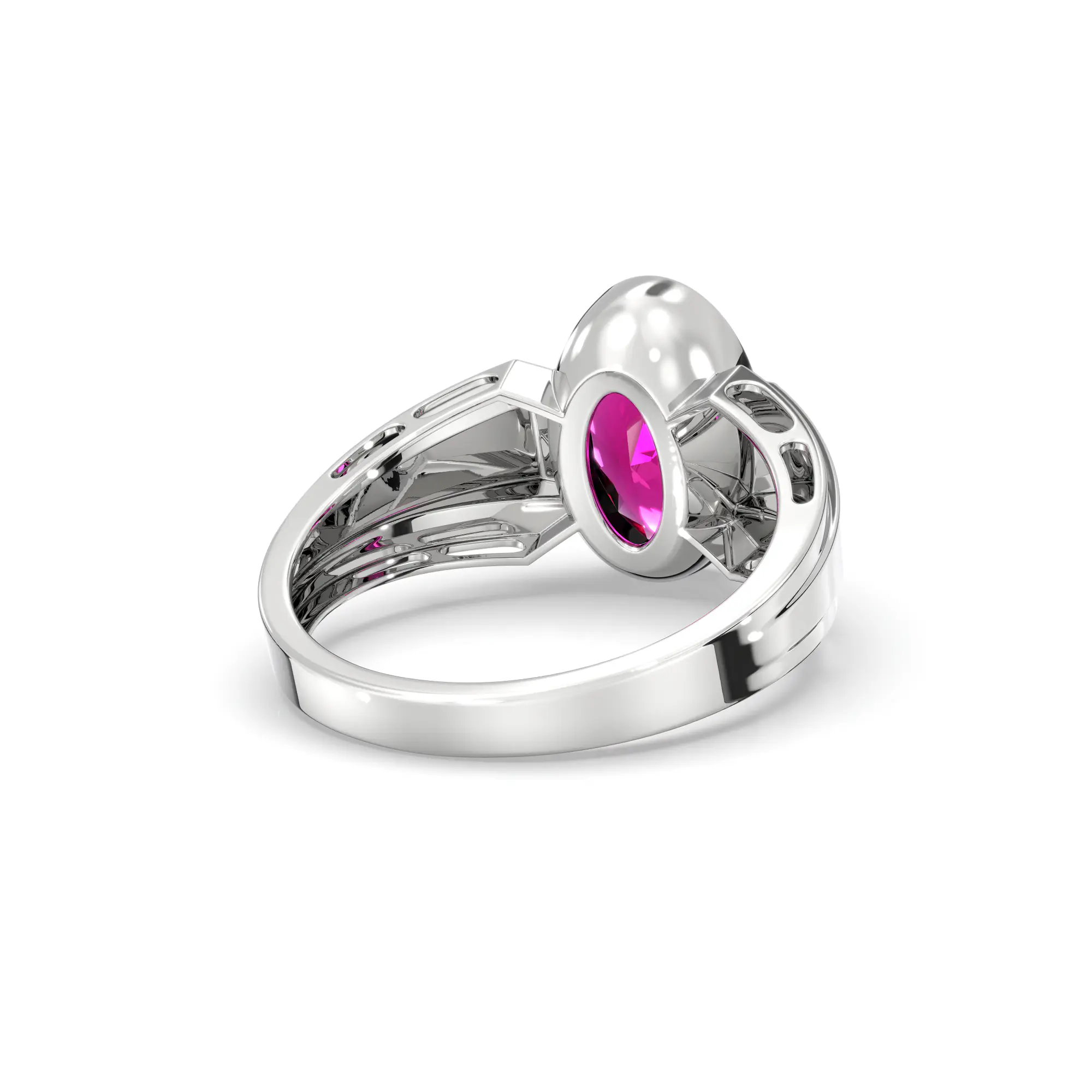 Ruby (Manik) Ring for Men in 18K White Gold – Oval 13x8 mm, Prong Setting, 8 g (Design K16A-4) thumbnail