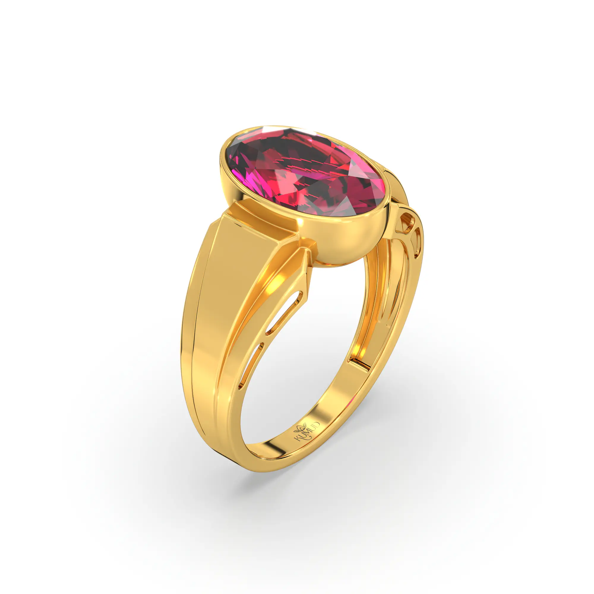 Ruby (Manik) Ring for Men in 22K Yellow Gold – Oval 13x8 mm, Prong Setting, 8 g (Design K16A-4) thumbnail