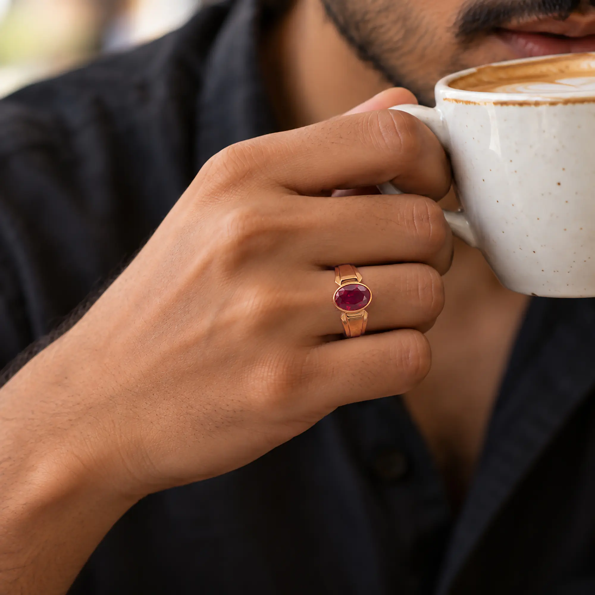 Ruby (Manik) Ring for Men in 22K Yellow Gold – Oval 13x8 mm, Prong Setting, 8 g (Design K16A-4) thumbnail