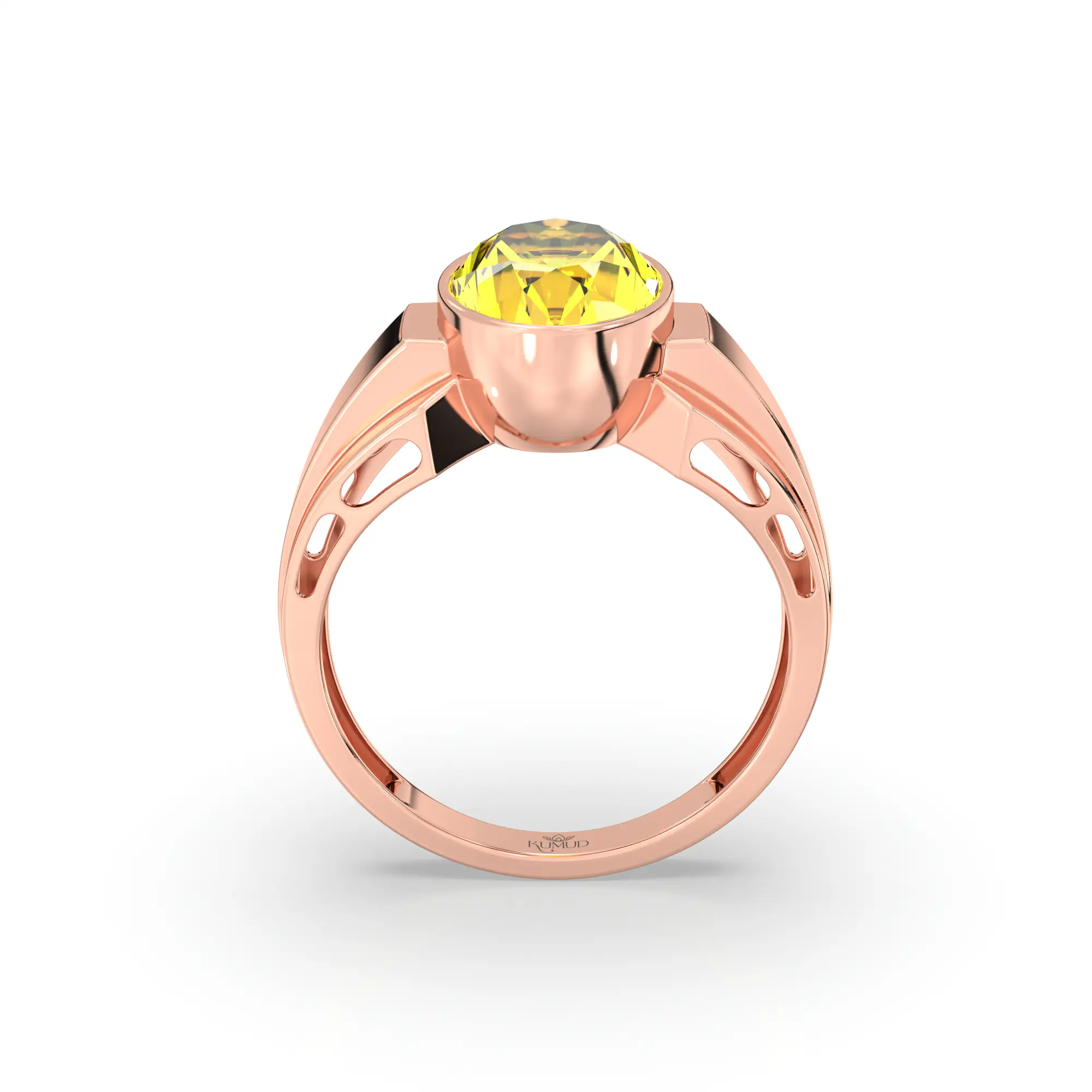 Yellow Sapphire (Pukhraj) Ring for Men in 18K Rose Gold – Oval 13x8 mm, Prong Setting, 8 g (Design K16A-4) thumbnail