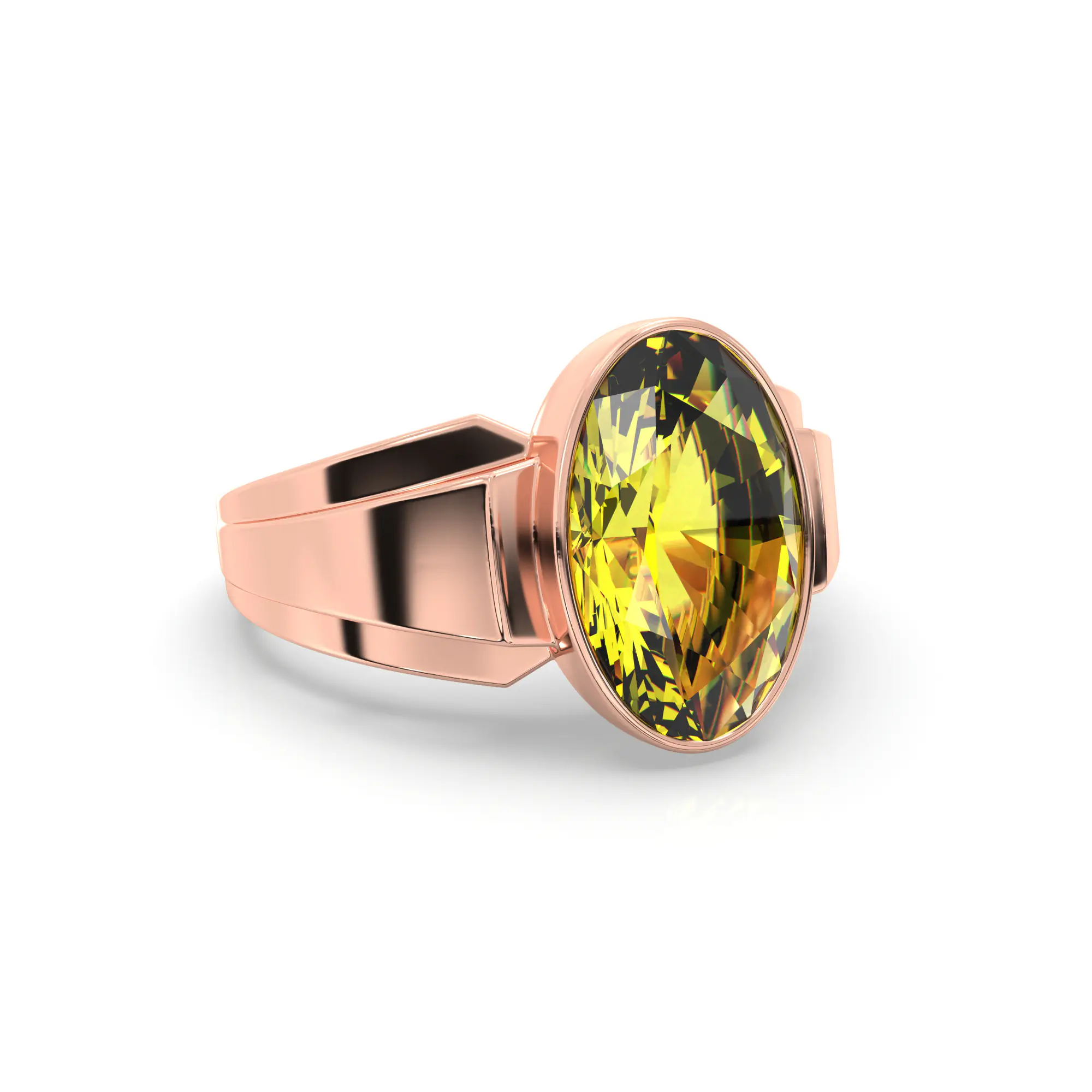 Yellow Sapphire (Pukhraj) Ring for Men in 18K Rose Gold – Oval 13x8 mm, Prong Setting, 8 g (Design K16A-4) thumbnail
