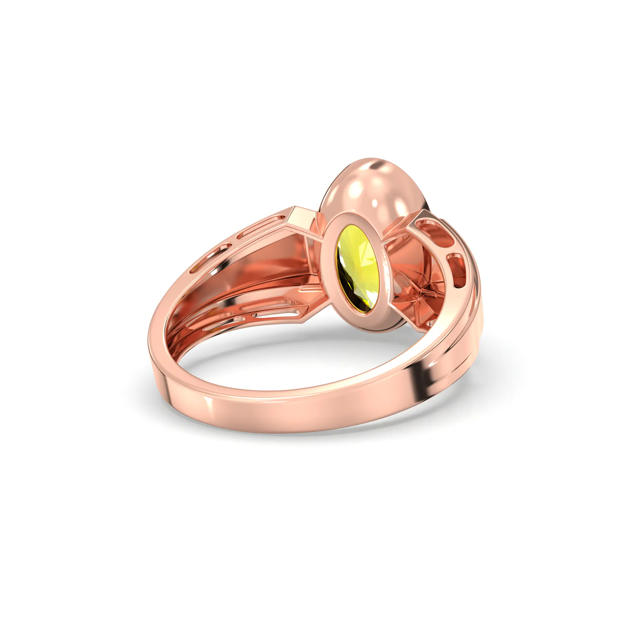Yellow Sapphire (Pukhraj) Ring for Men in 18K Rose Gold – Oval 13x8 mm, Prong Setting, 8 g (Design K16A-4) thumbnail