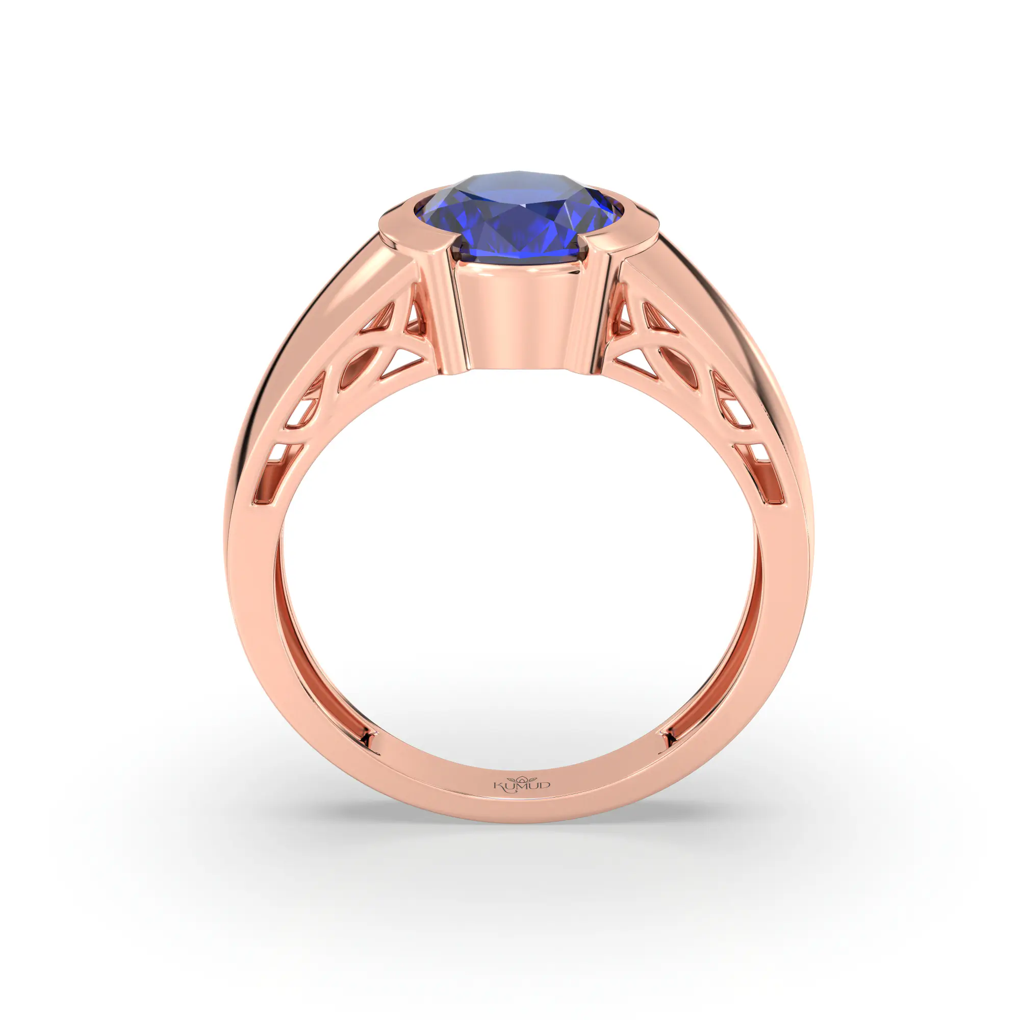Blue Sapphire (Neelam) Ring for Men in 18K Rose Gold – Oval 9x8 mm, Prong Setting, 8 g (Design K16A-5) thumbnail