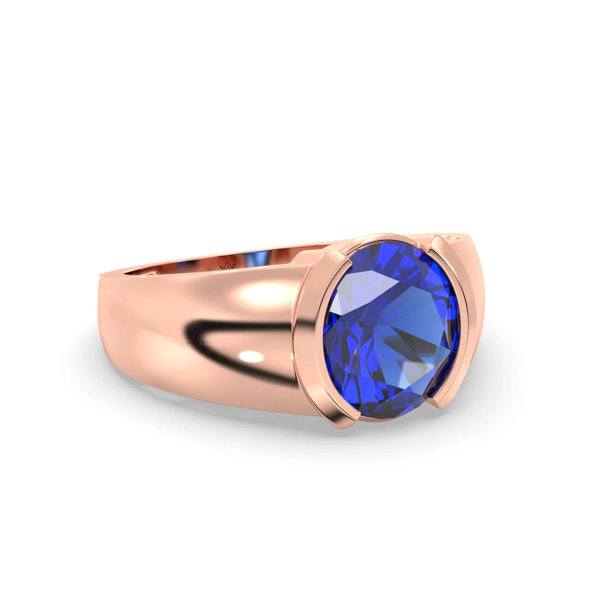 Blue Sapphire (Neelam) Ring for Men in 18K Rose Gold – Oval 9x8 mm, Prong Setting, 8 g (Design K16A-5) thumbnail