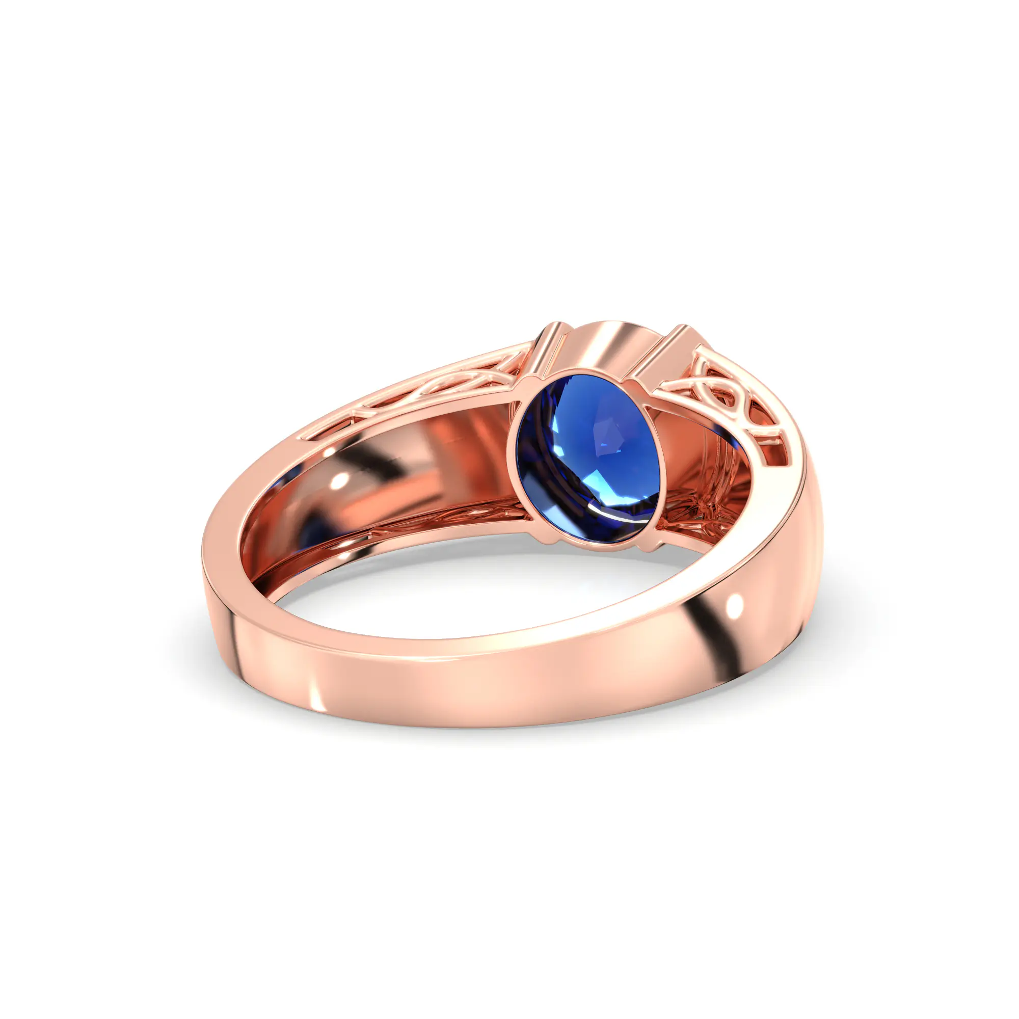 Blue Sapphire (Neelam) Ring for Men in 18K Rose Gold – Oval 9x8 mm, Prong Setting, 8 g (Design K16A-5) thumbnail