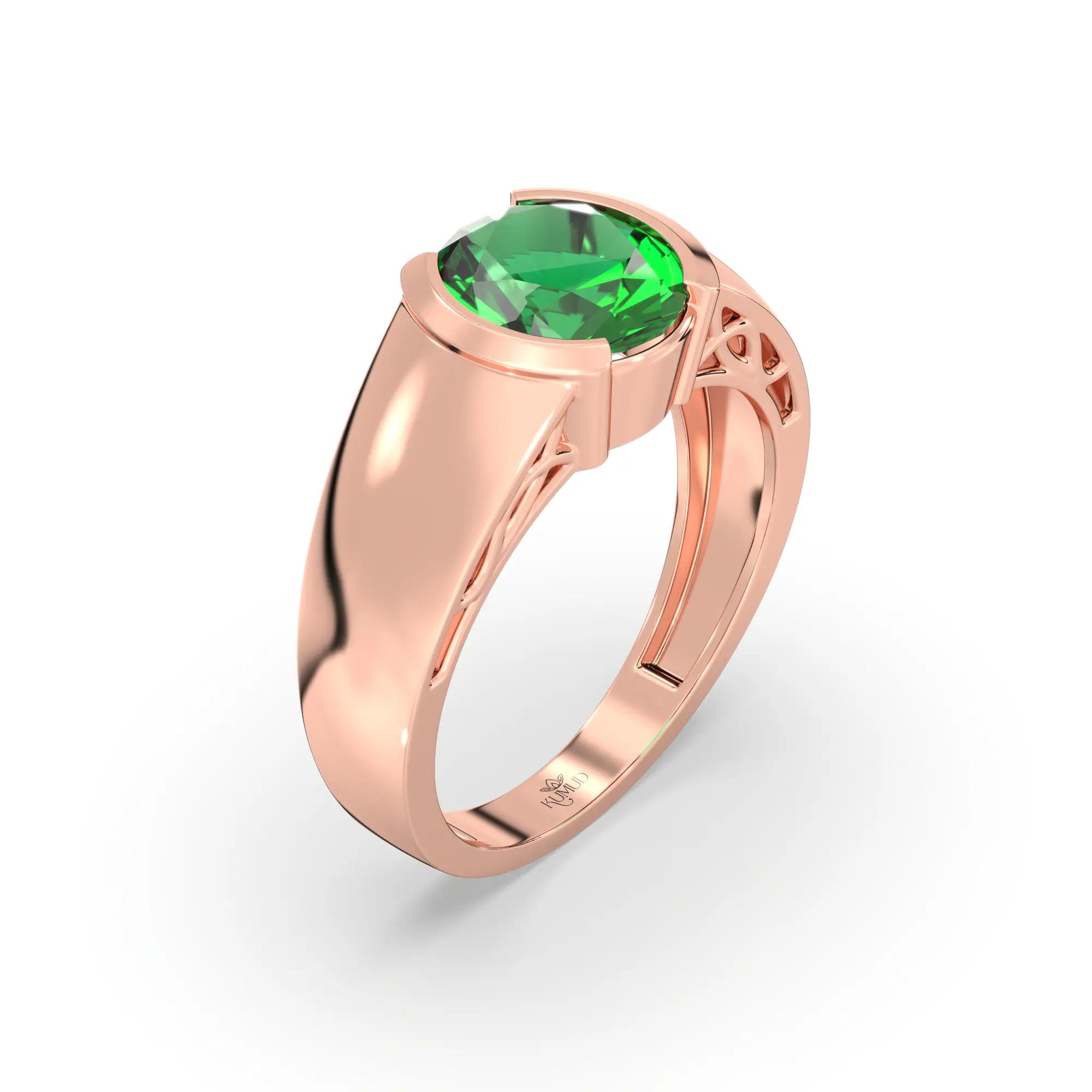 Emerald (Panna) Ring for Men in 18K Rose Gold – Oval 9x8 mm, Prong Setting, 8 g (Design K16A-5) thumbnail