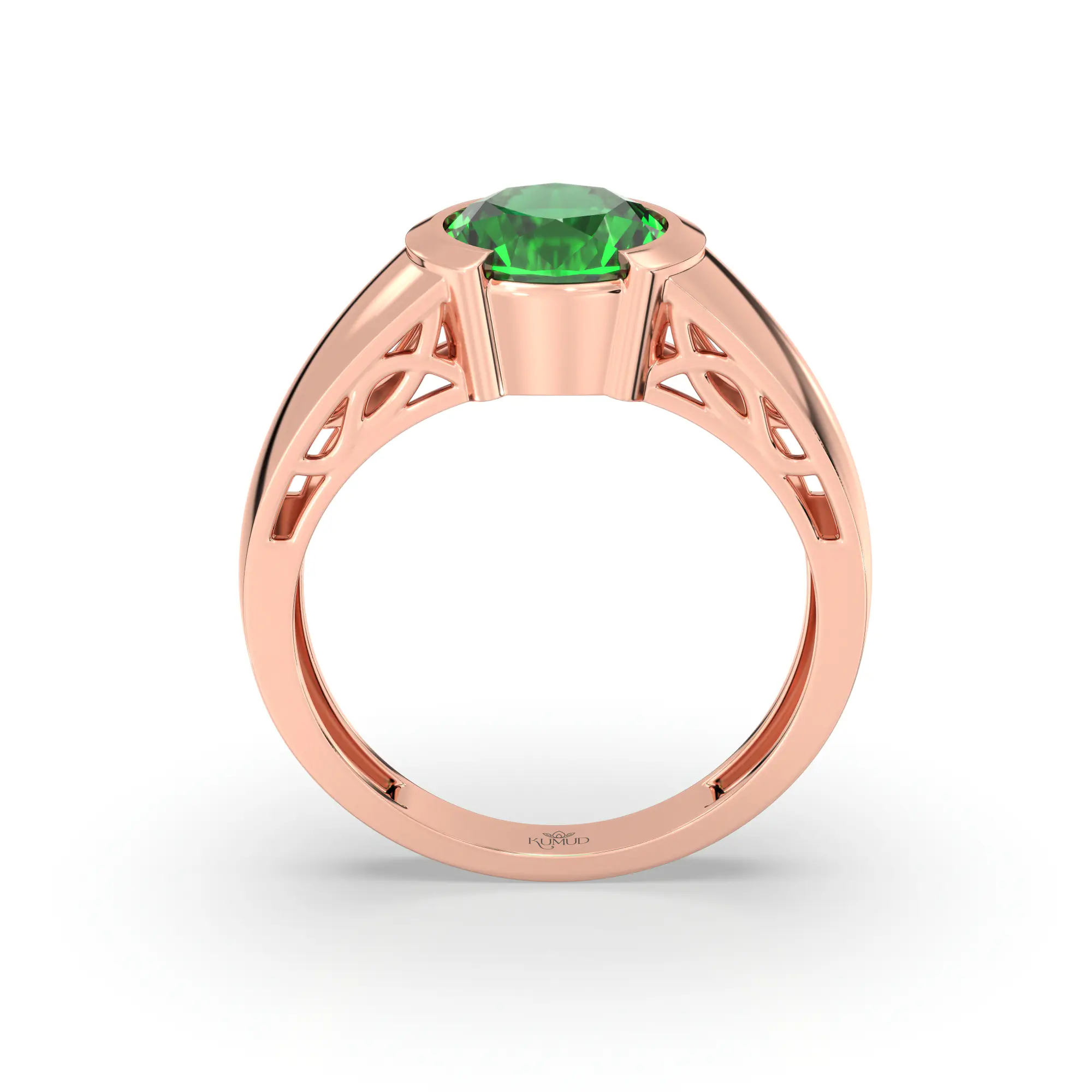 Emerald (Panna) Ring for Men in 18K Rose Gold – Oval 9x8 mm, Prong Setting, 8 g (Design K16A-5) thumbnail