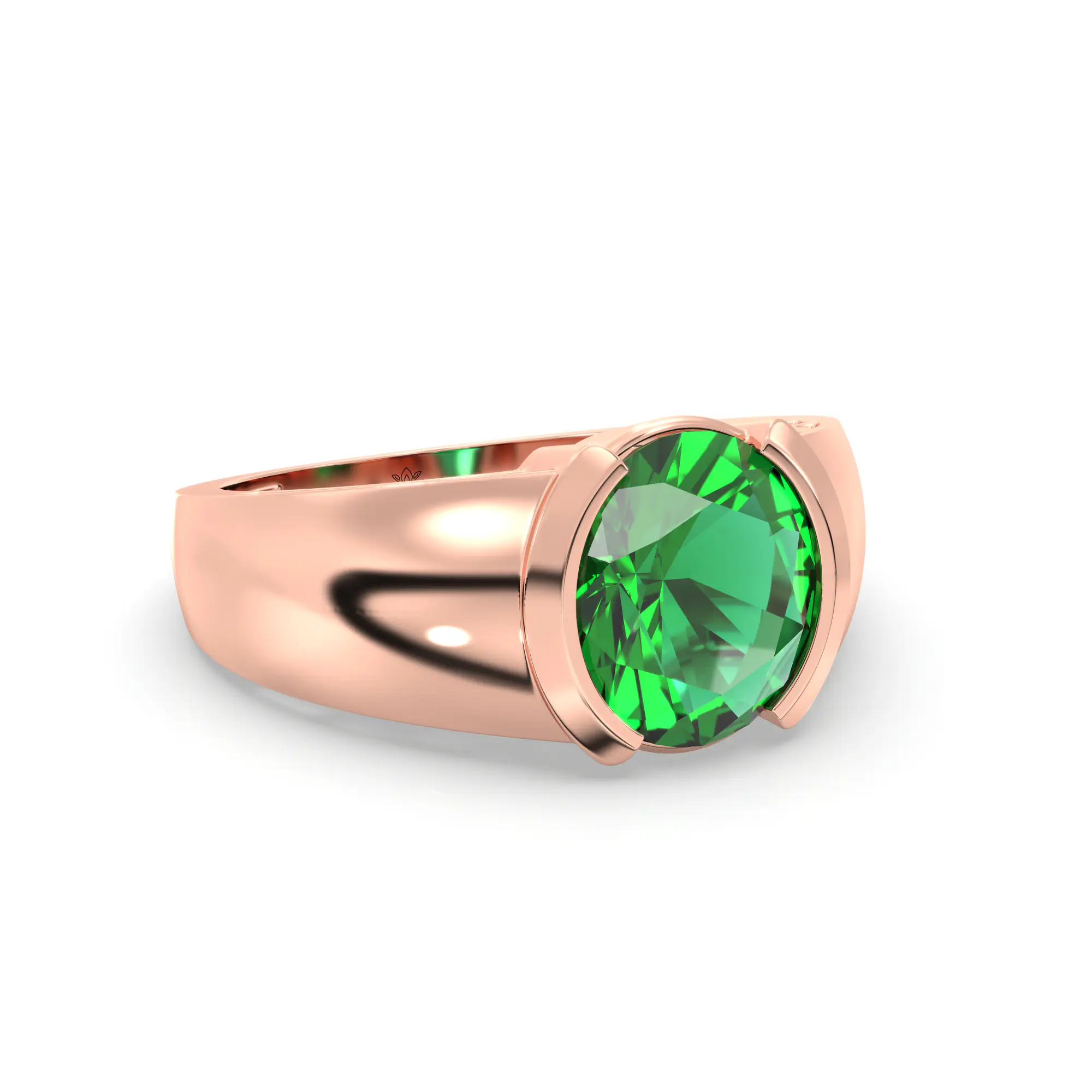 Emerald (Panna) Ring for Men in 18K Rose Gold – Oval 9x8 mm, Prong Setting, 8 g (Design K16A-5) thumbnail