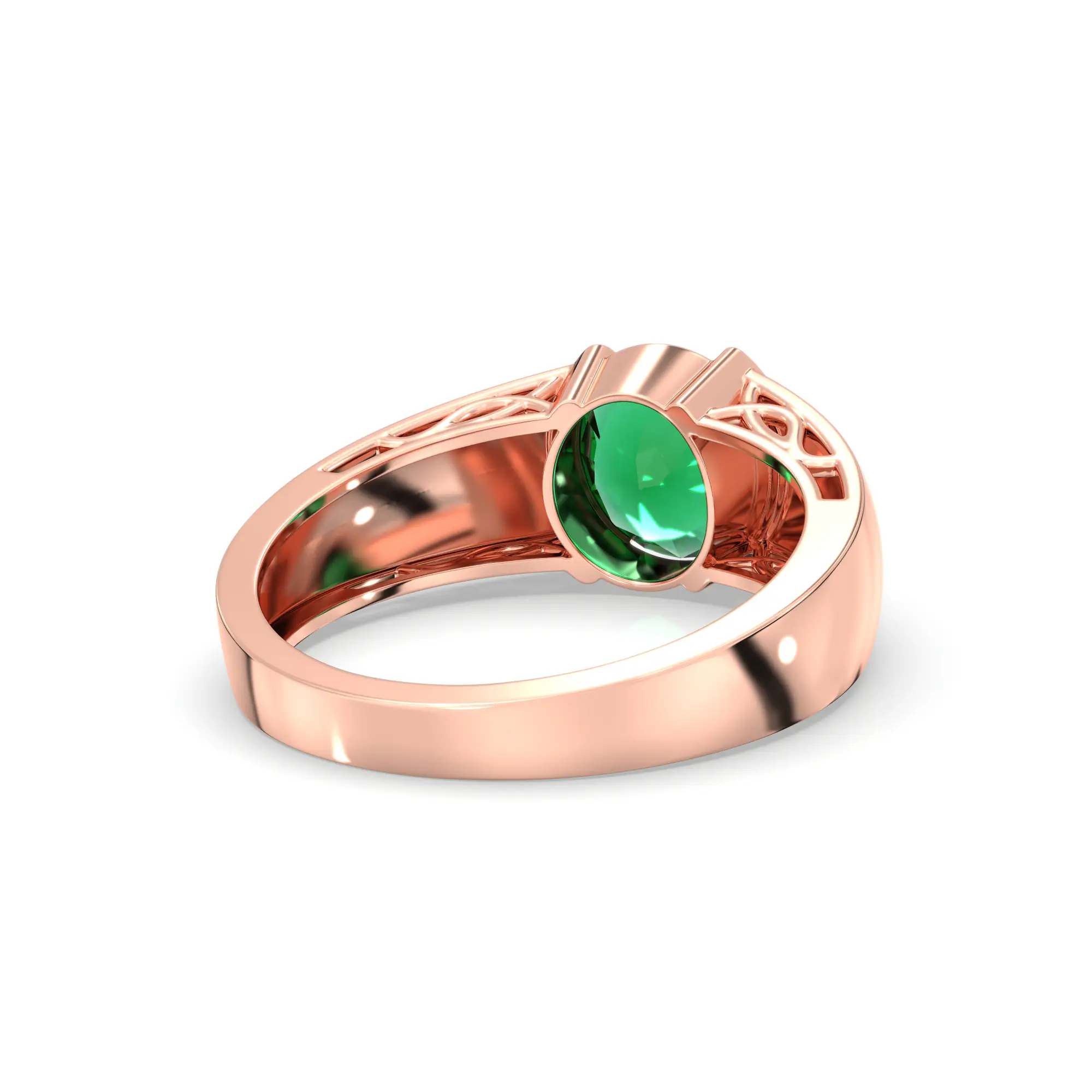 Emerald (Panna) Ring for Men in 18K Rose Gold – Oval 9x8 mm, Prong Setting, 8 g (Design K16A-5) thumbnail