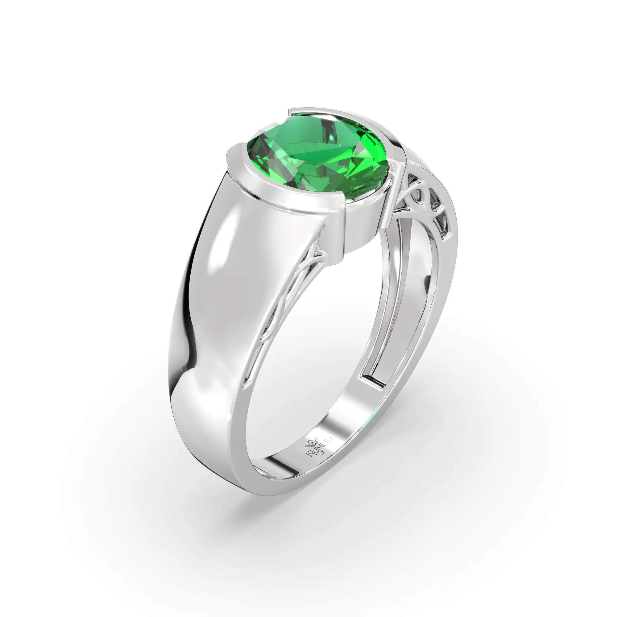 Emerald (Panna) Ring for Men in 18K White Gold – Oval 9x8 mm, Prong Setting, 8 g (Design K16A-5) thumbnail