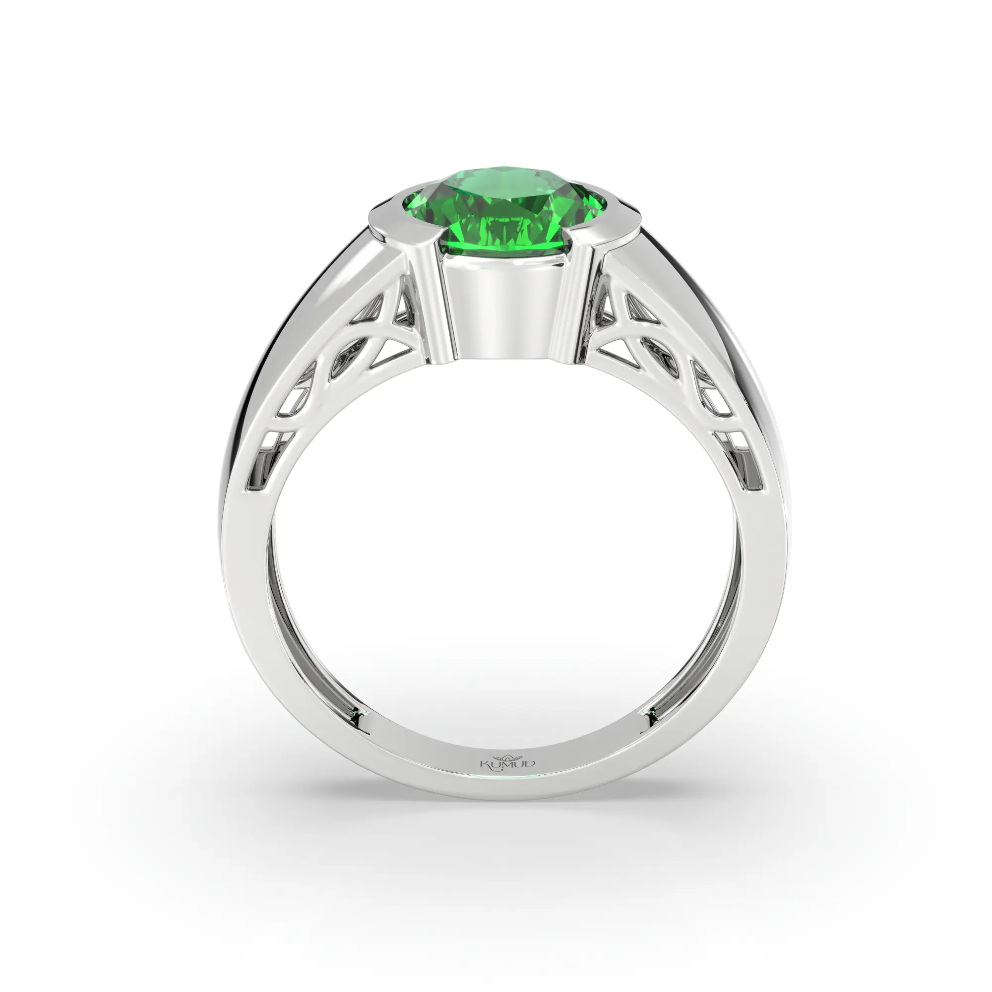 Emerald (Panna) Ring for Men in 18K White Gold – Oval 9x8 mm, Prong Setting, 8 g (Design K16A-5) thumbnail