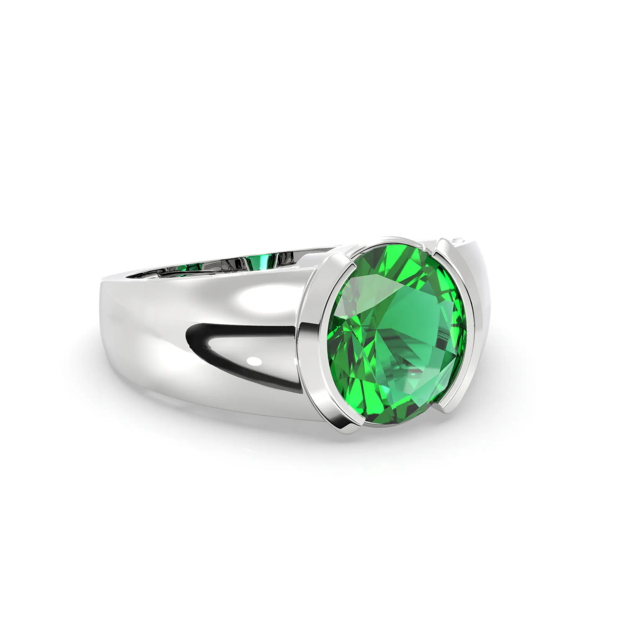 Emerald (Panna) Ring for Men in 18K White Gold – Oval 9x8 mm, Prong Setting, 8 g (Design K16A-5) thumbnail