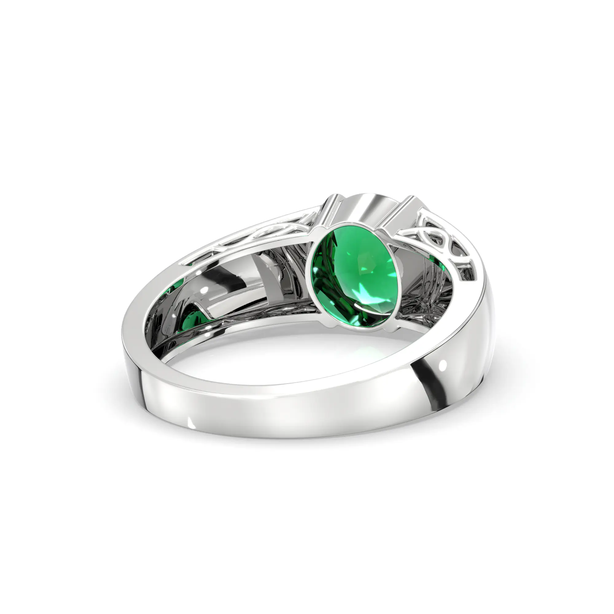 Emerald (Panna) Ring for Men in 18K White Gold – Oval 9x8 mm, Prong Setting, 8 g (Design K16A-5) thumbnail