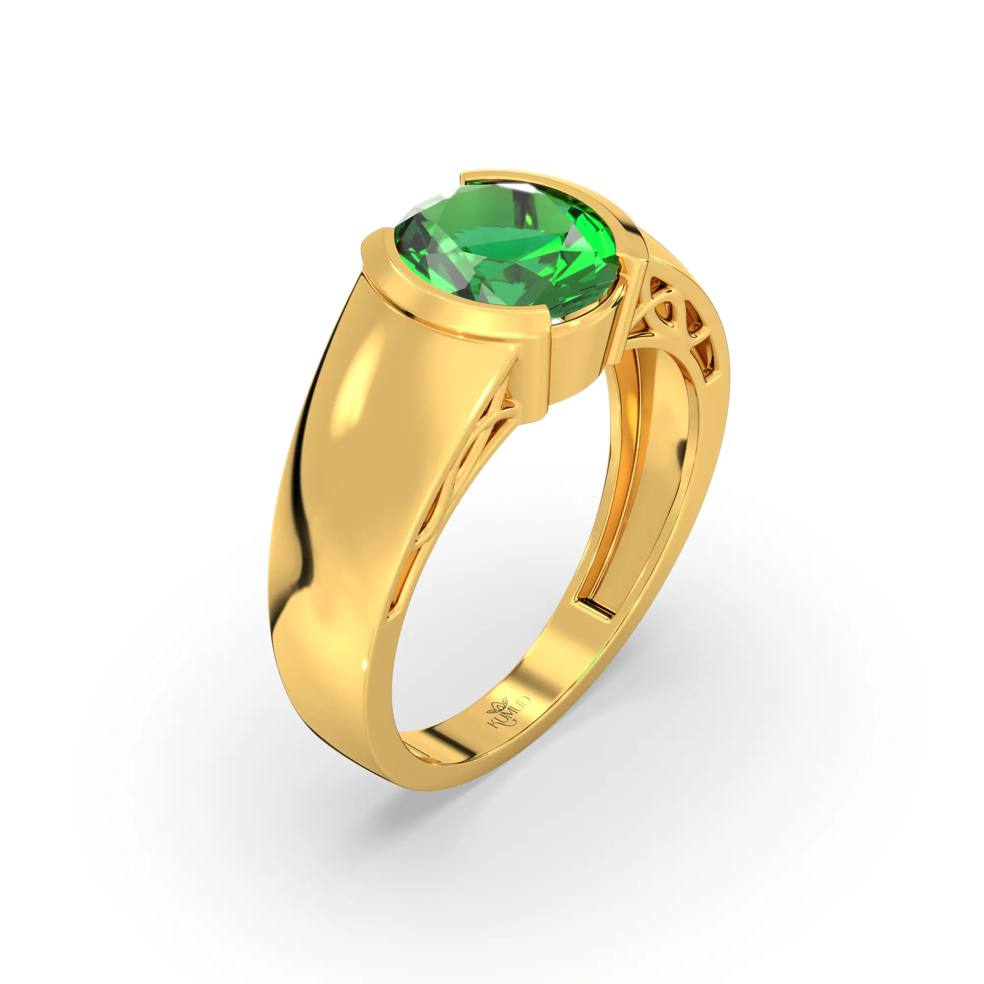 Emerald (Panna) Ring for Men in 22K Yellow Gold – Oval 9x8 mm, Prong Setting, 8 g (Design K16A-5) thumbnail