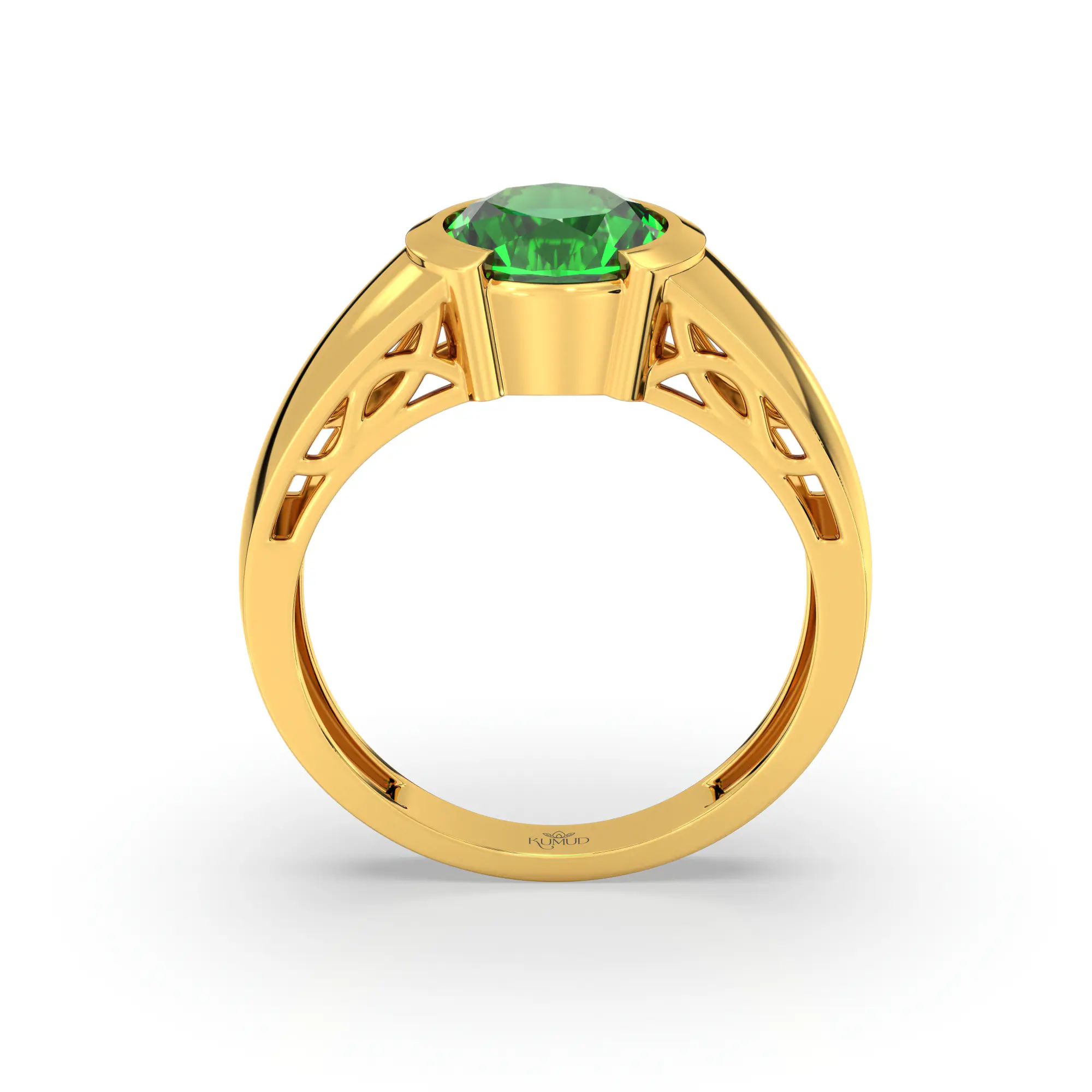 Emerald (Panna) Ring for Men in 22K Yellow Gold – Oval 9x8 mm, Prong Setting, 8 g (Design K16A-5) thumbnail
