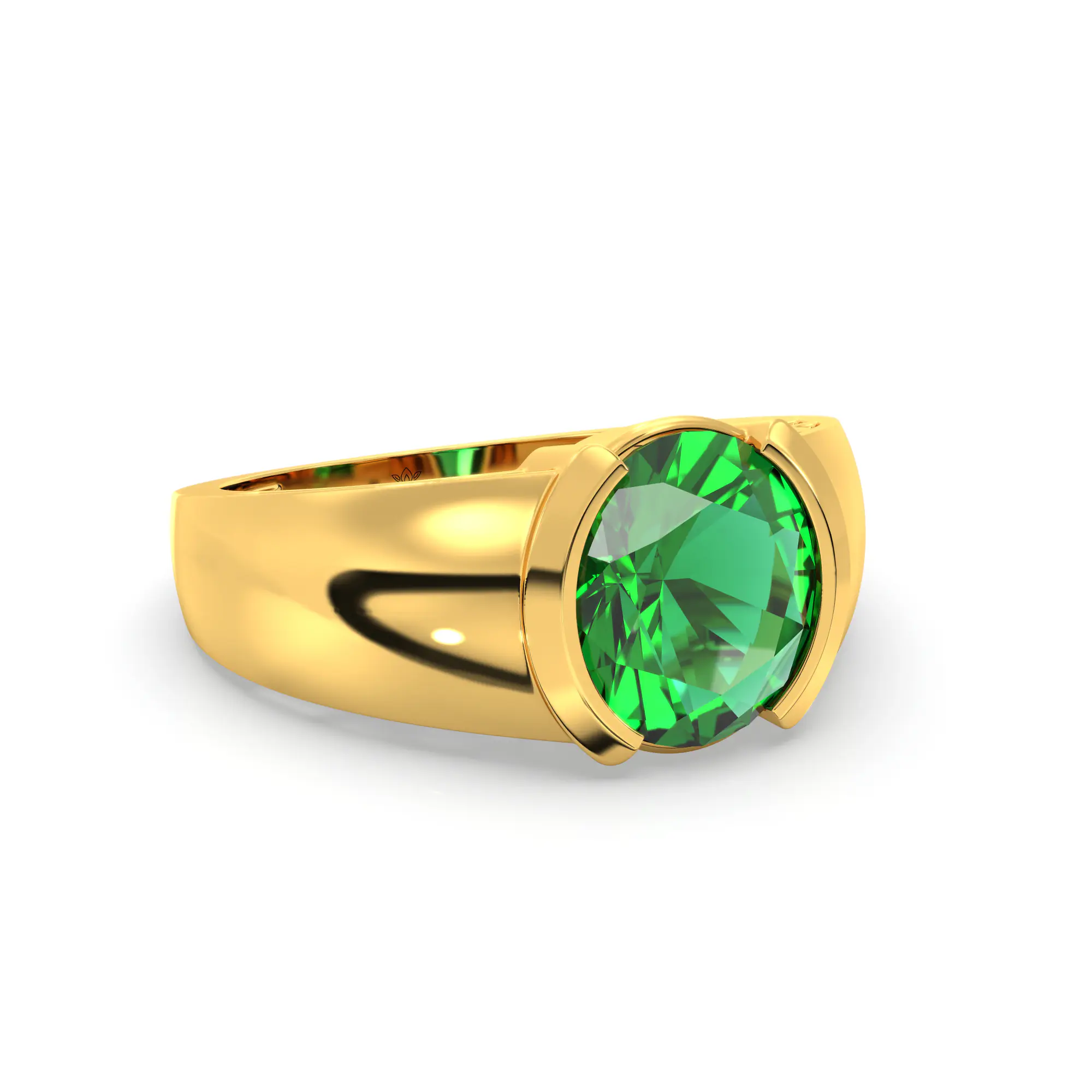 Emerald (Panna) Ring for Men in 22K Yellow Gold – Oval 9x8 mm, Prong Setting, 8 g (Design K16A-5) thumbnail