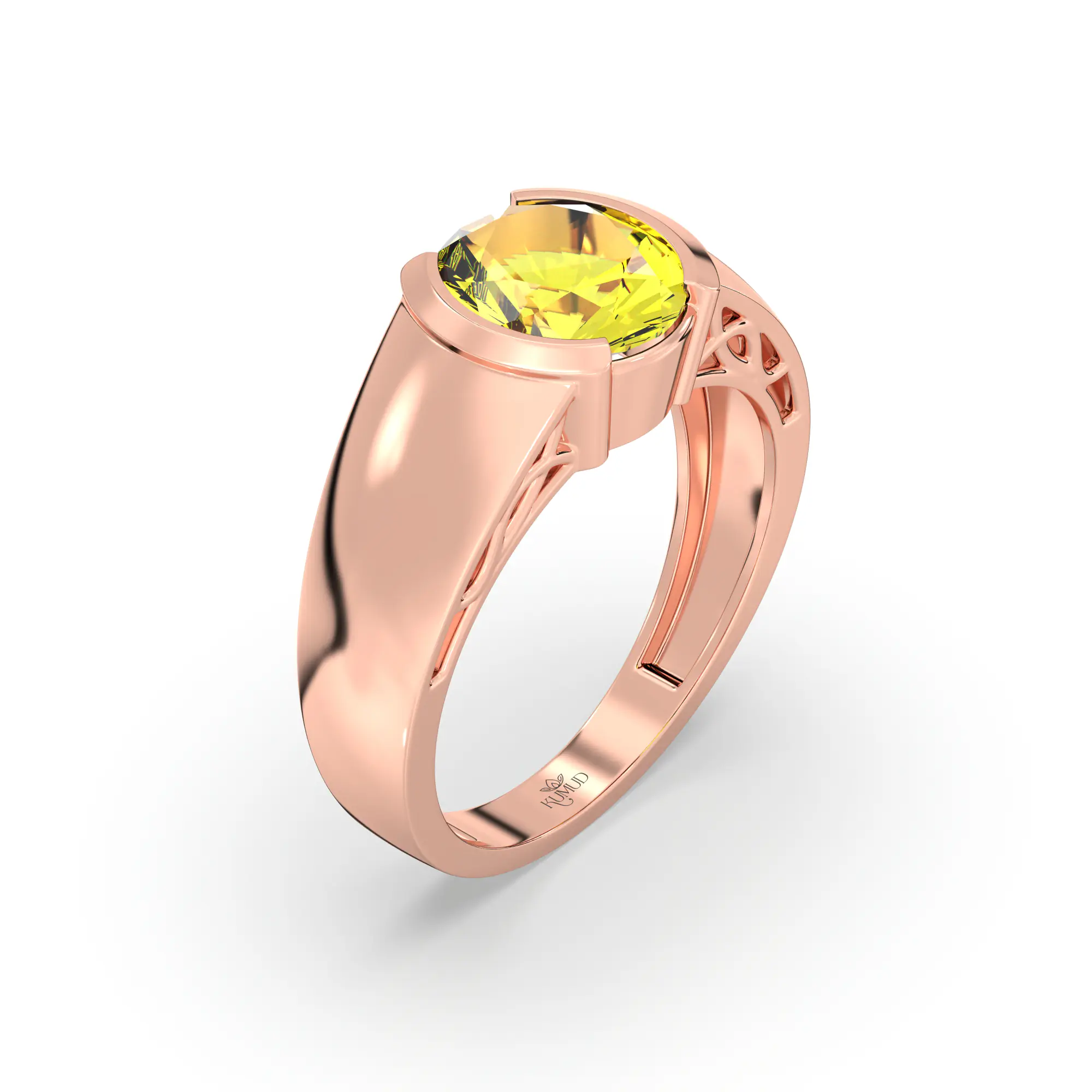 Yellow Sapphire (Pukhraj) Ring for Men in 18K Rose Gold – Oval 9x8 mm, Prong Setting, 8 g (Design K16A-5) thumbnail
