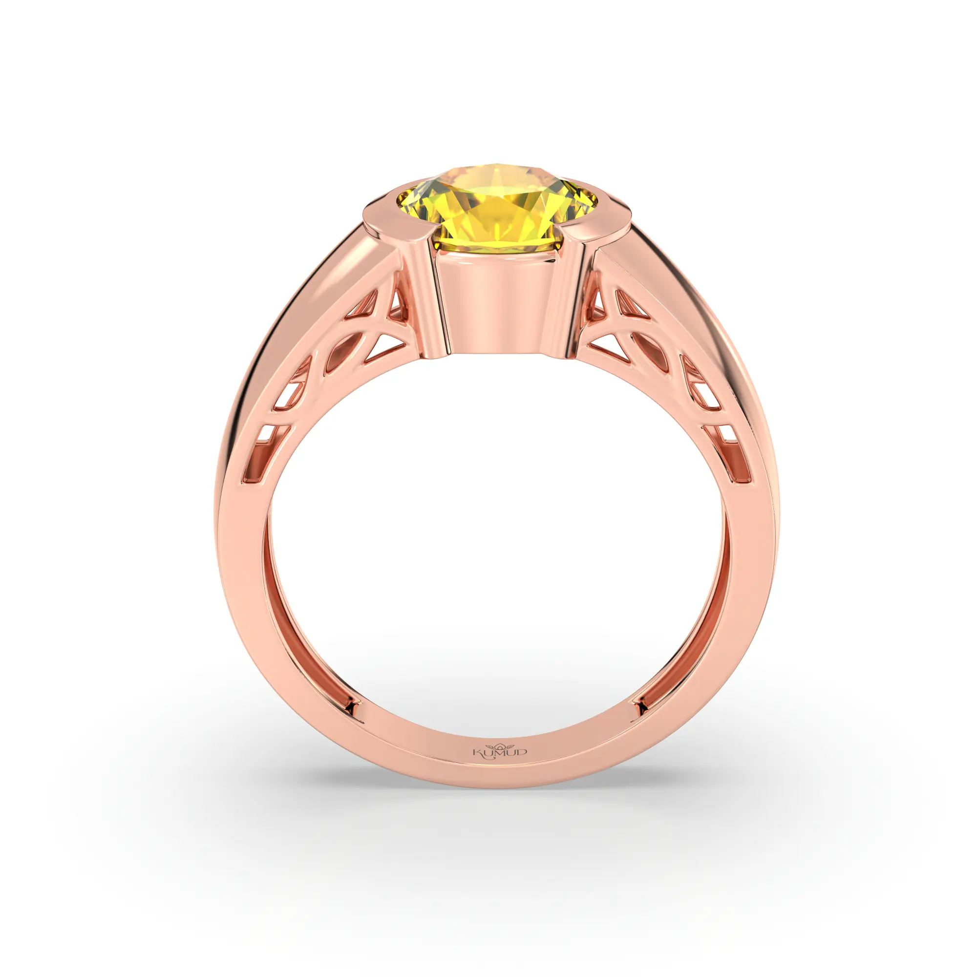 Yellow Sapphire (Pukhraj) Ring for Men in 18K Rose Gold – Oval 9x8 mm, Prong Setting, 8 g (Design K16A-5) thumbnail