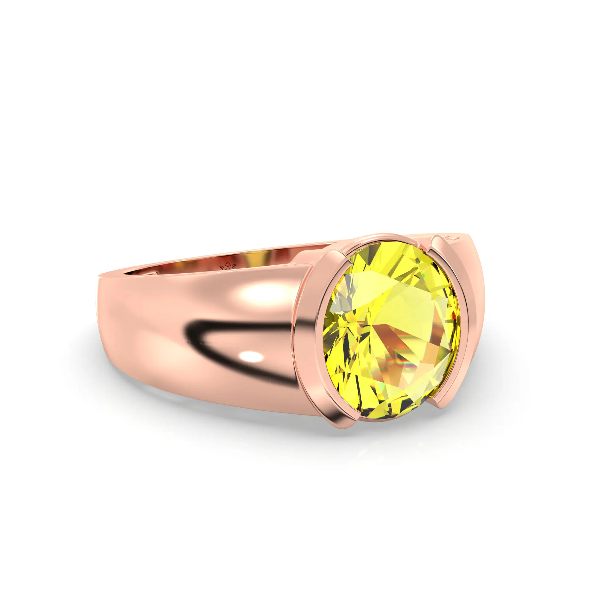 Yellow Sapphire (Pukhraj) Ring for Men in 18K Rose Gold – Oval 9x8 mm, Prong Setting, 8 g (Design K16A-5) thumbnail