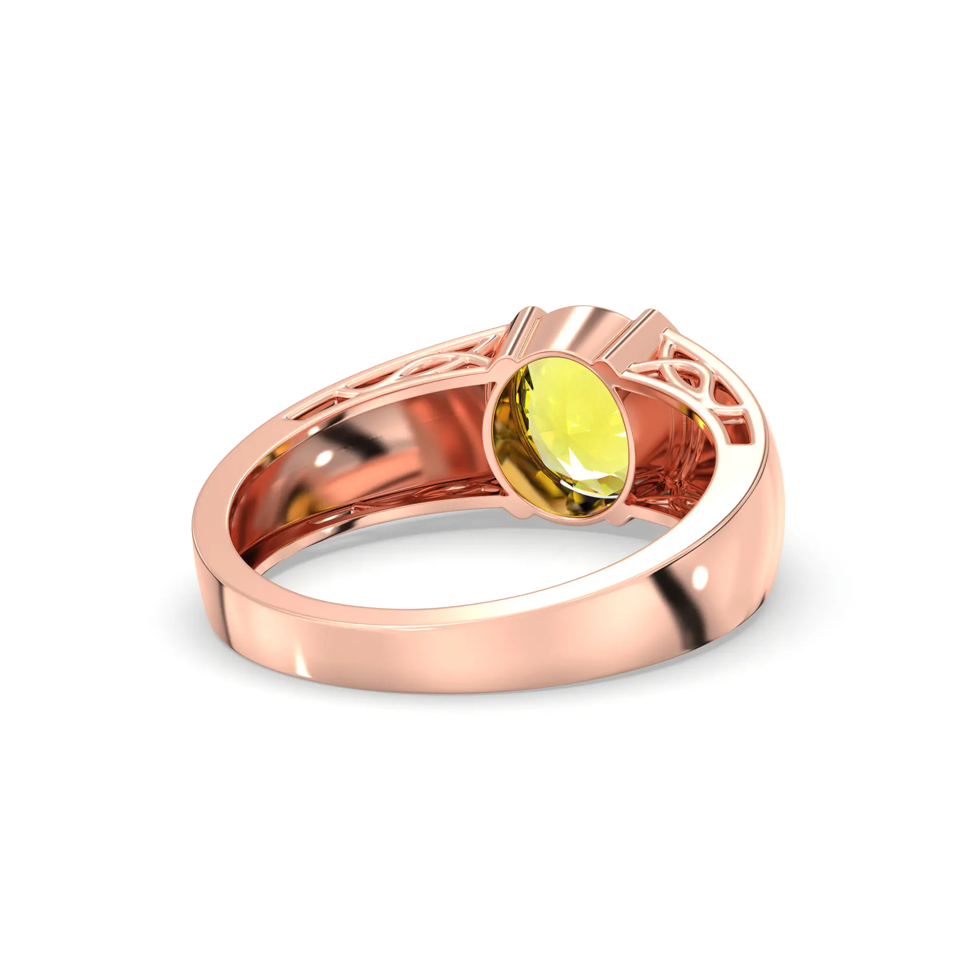 Yellow Sapphire (Pukhraj) Ring for Men in 18K Rose Gold – Oval 9x8 mm, Prong Setting, 8 g (Design K16A-5) thumbnail
