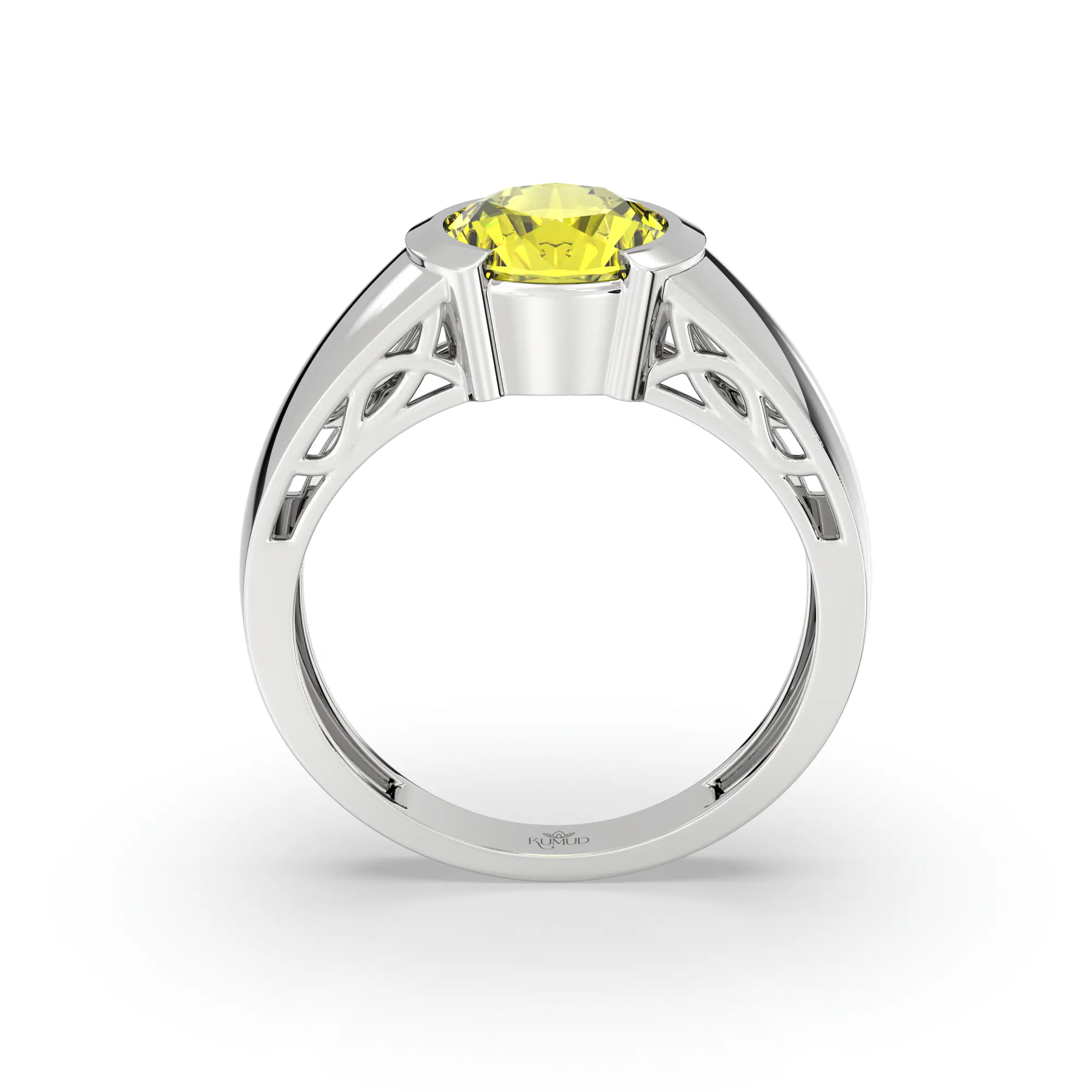 Yellow Sapphire (Pukhraj) Ring for Men in 18K White Gold – Oval 9x8 mm, Prong Setting, 8 g (Design K16A-5) thumbnail